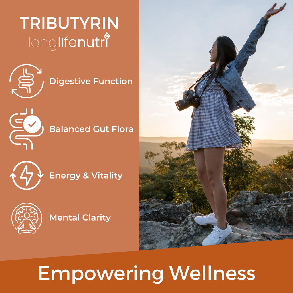 BioGutyrin – Tributyrin 500mg, Postbiotic Supplement for Gut Function & Nutrient Absorption, 120 Vegetarian Capsules, Butyric Acid for Butyrate Production, 4-Month Supply, GMP Certified, Made in USA LongLifeNutri Au supplements