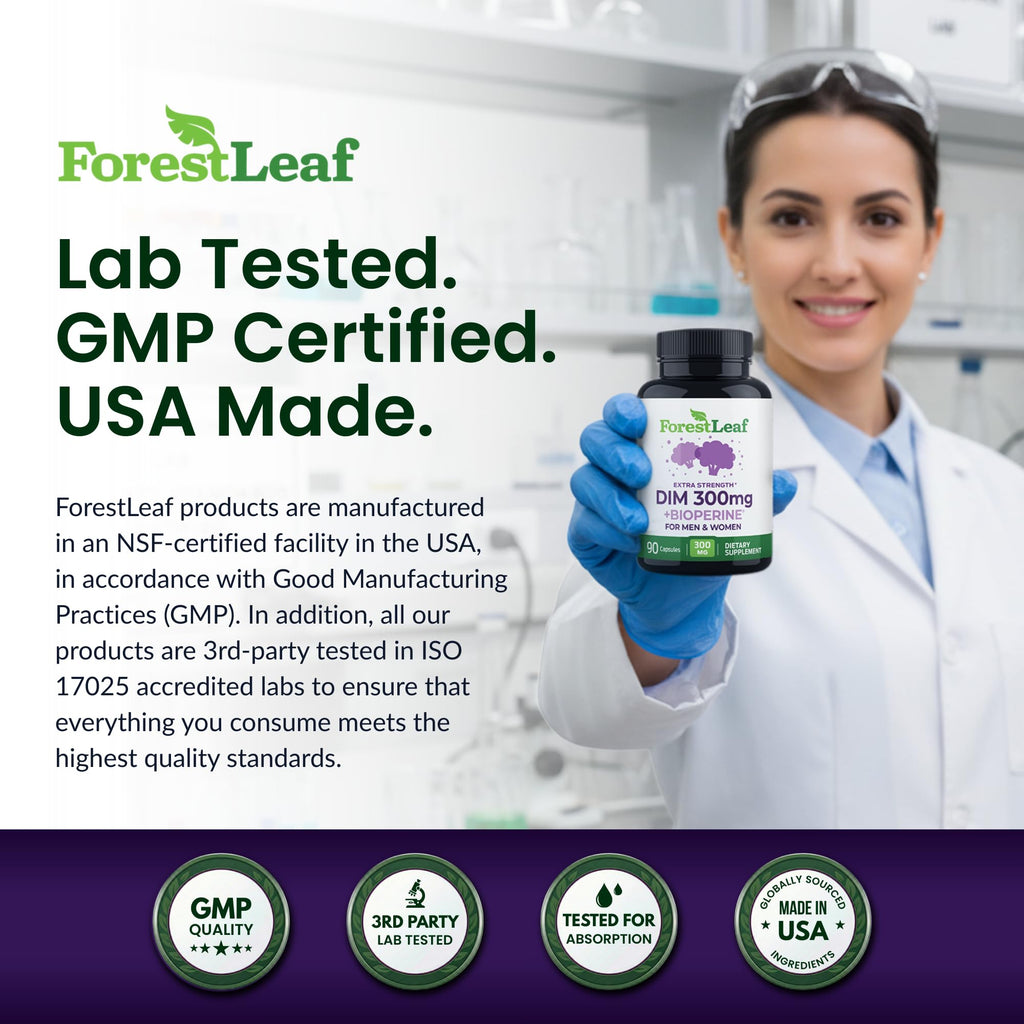 ForestLeaf DIM Supplement - 300mg DIM Estrogen Supplement for Women/Men - Diindolylmethane with BioPerine Black Pepper - Support for Detox, Metabolism, Hormone Balance & Menopause - 90 Caps ForestLeaf Au supplements