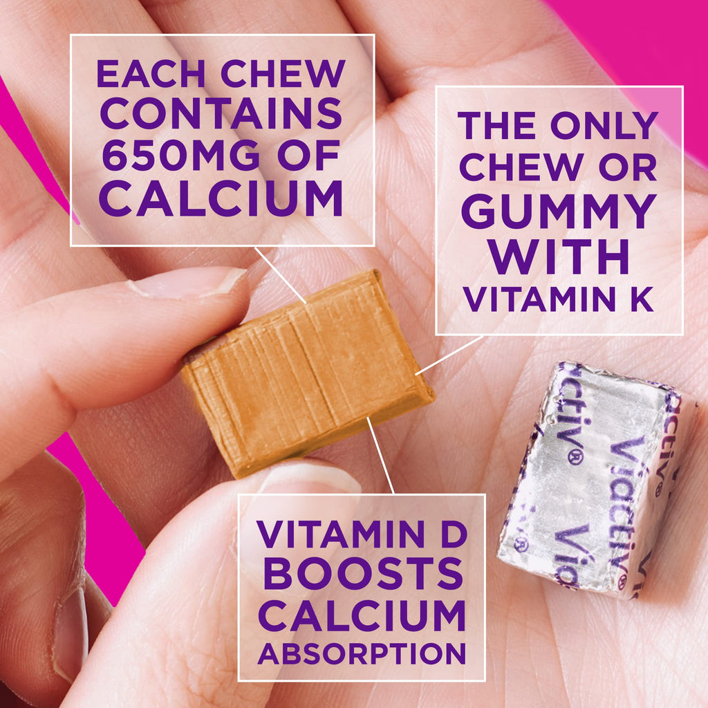 Viactiv Calcium + Vitamin D Supplement Soft Chews for Women & Men - Chewable Calcium for Bone Health Support, 650 mg per Serving, Vitamin D & K for High Absorption - 60 Count, Caramel Viactiv Au supplements