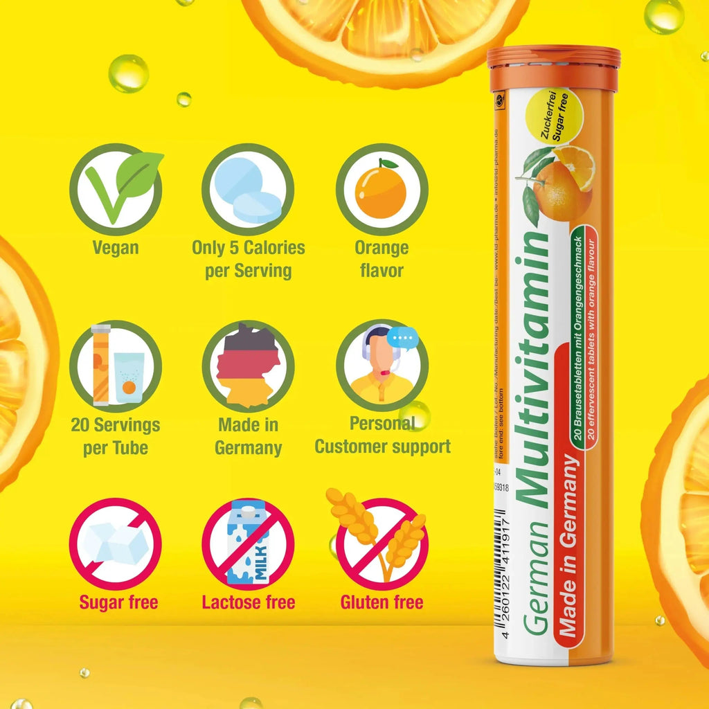 T&D German Multvitamin 10 Vitamins - 40 Vegan Drink Effervescent Tablets - Orange Flavor T&D Au supplements