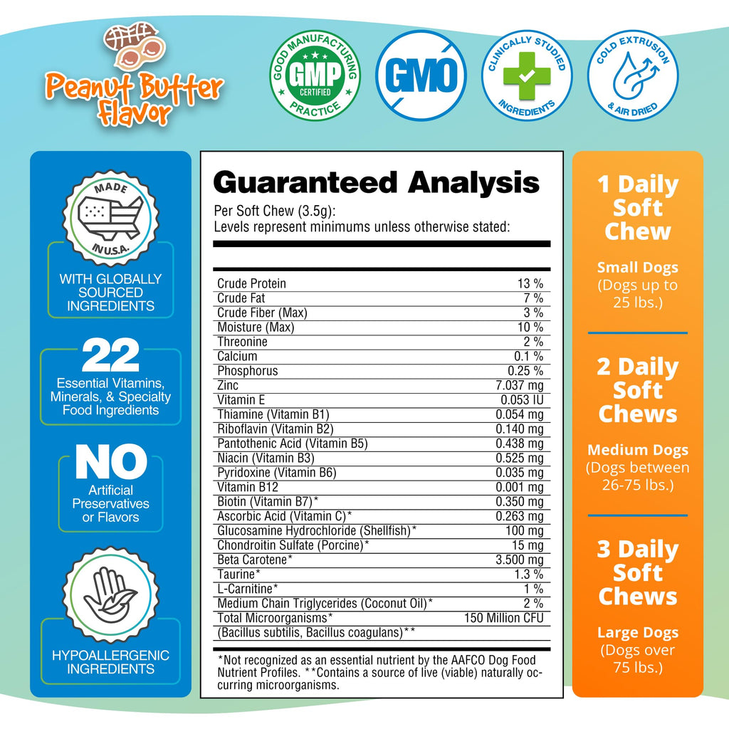 5Strands Dog Multivitamin Chews, 10-in-1, Vitamins & Postbiotics, All Ages & Breeds - Digestion, Brain, Organs, Heart, Mobility, Vision, Skin & Coat, Immunity - Dog Supplement (Peanut Butter, 90ct) 5Strands Au supplements