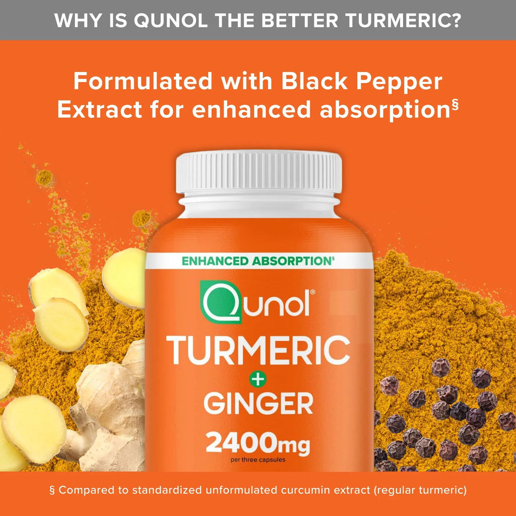 Qunol Turmeric Curcumin with Black Pepper & Ginger, 2400mg Turmeric Extract with 95% Curcuminoids, Extra Strength Supplement Qunol Au supplements