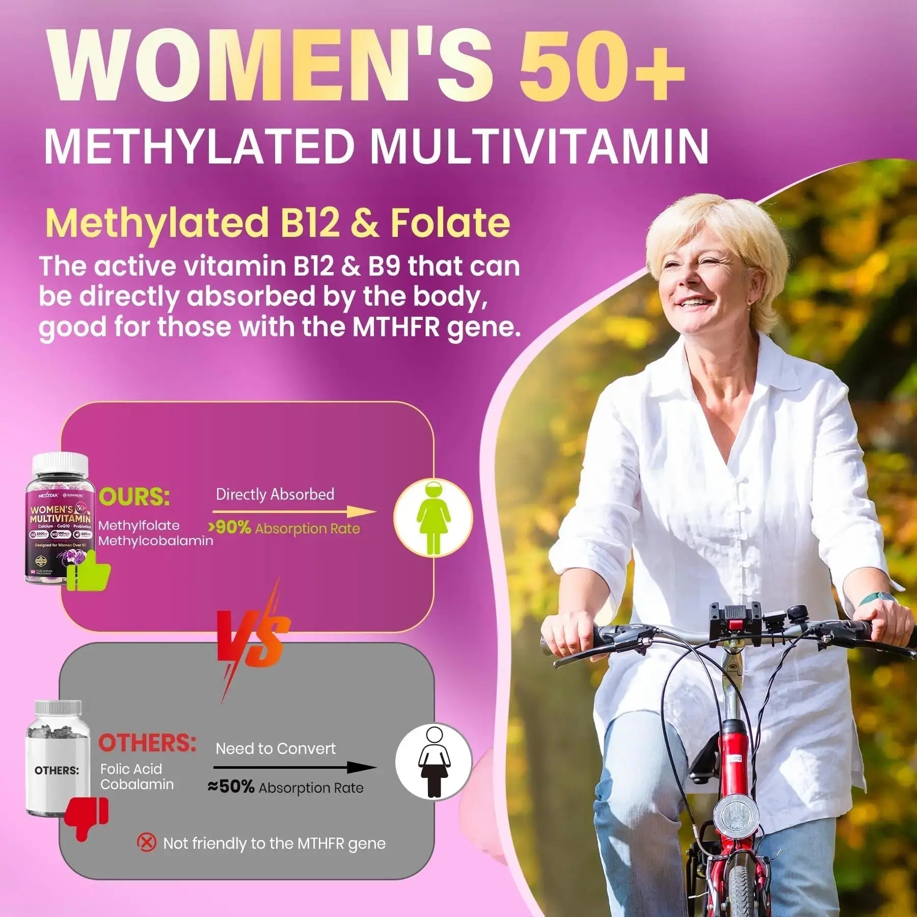 Multivitamin for Women 50 Plus Gummies, Vegan Omega 3, Methylfolate, Calcium, D3 K2, CoQ10, Daily Vitamin A C E, Methylated B12, Biotin, B Complex Nextdia Au supplements