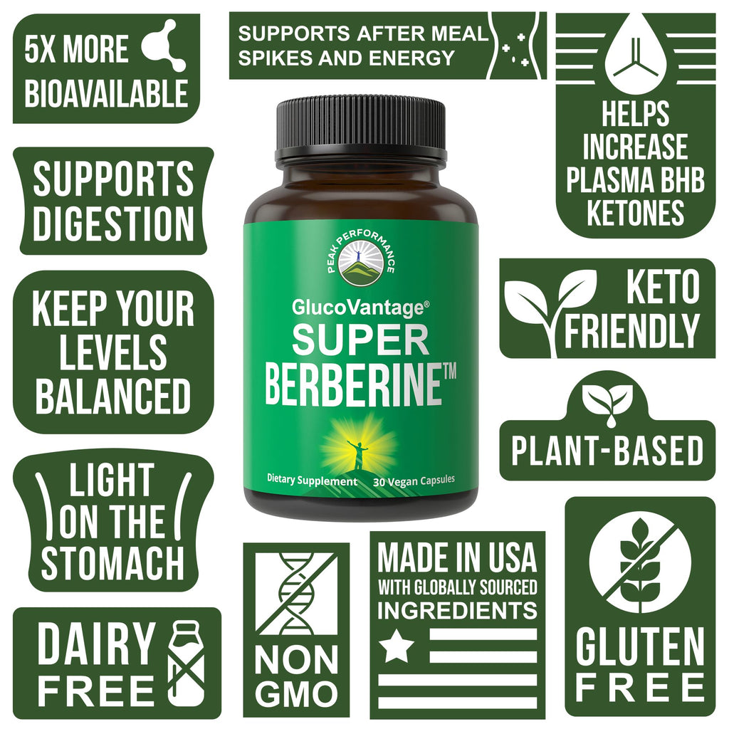 Dihydroberberine Super Berberine Supplement - GlucoVantage® 200mg Now 5X More Effective Than Regular Berberine HCL Powder Capsules. Metabolism Support Keto Friendly Plus Vegan Extract Pills Peak Performance Au supplements
