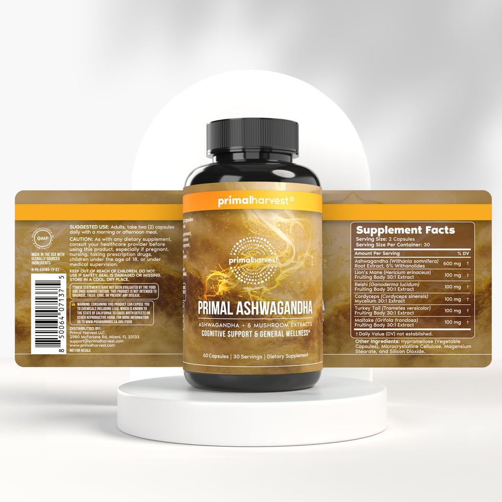 Primal Harvest Ashwagandha Supplement with 5 Mushroom Extracts: Lion’s Mane, Reishi, Cordyceps, Turkey Tail & Maitake for Immune Support & Cognitive Health Primal Harvest Au supplements