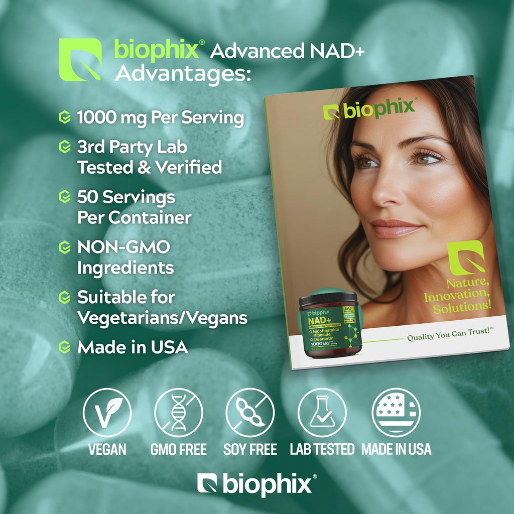 biophix NAD+ Liposomal Supplement for Women & Men - 1000 mg per Serving - Nicotinamide Riboside, Micronized Resveratrol & Quercetin Complex - 100 Veg Capsules - Non-GMO, Gluten-Free, cGMP Certified biophix Au supplements