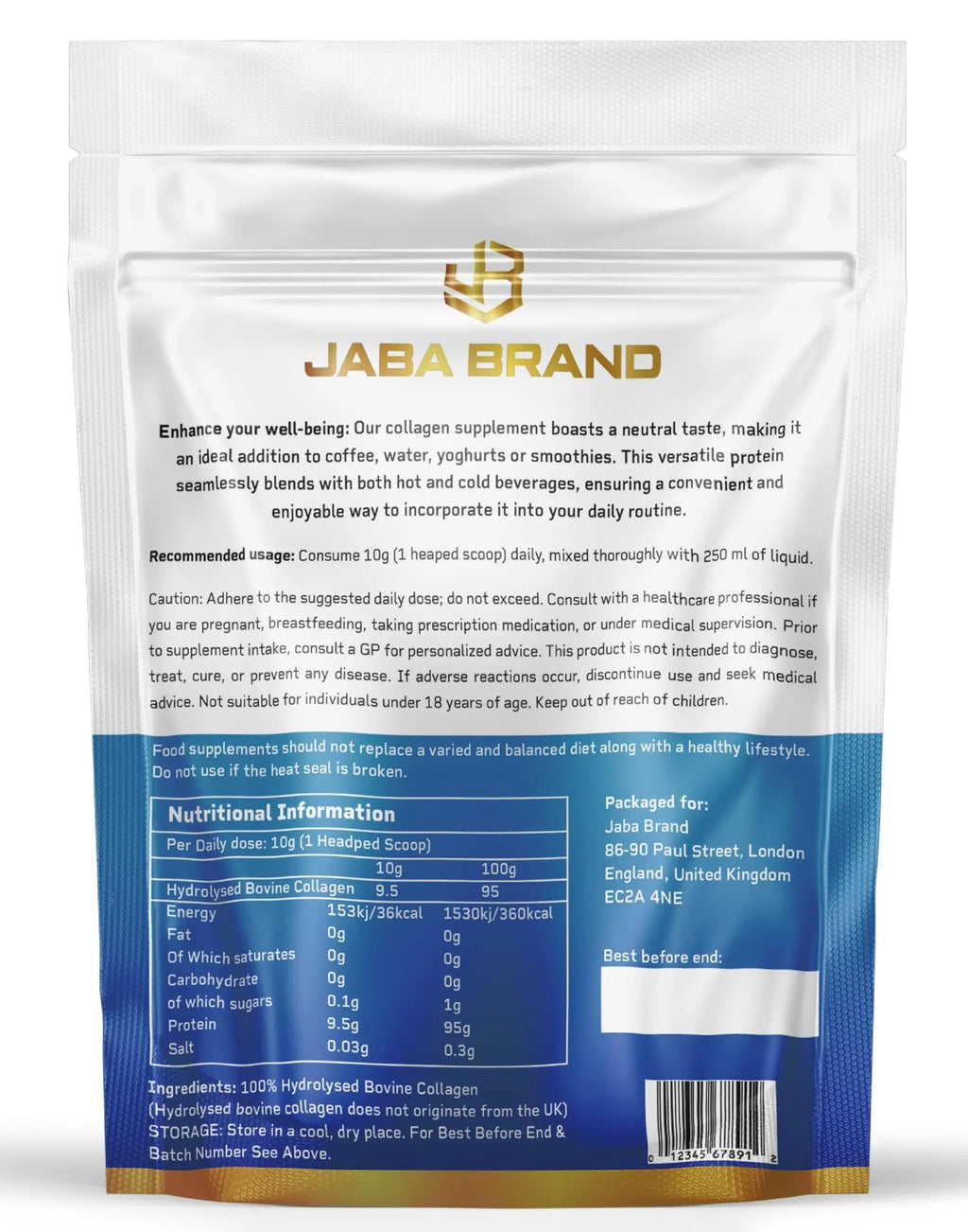 JABA BRAND - Halal Bovine Collagen Protein Powder for Hair, Nails, Joints and Skin JABA BRAND Au supplements
