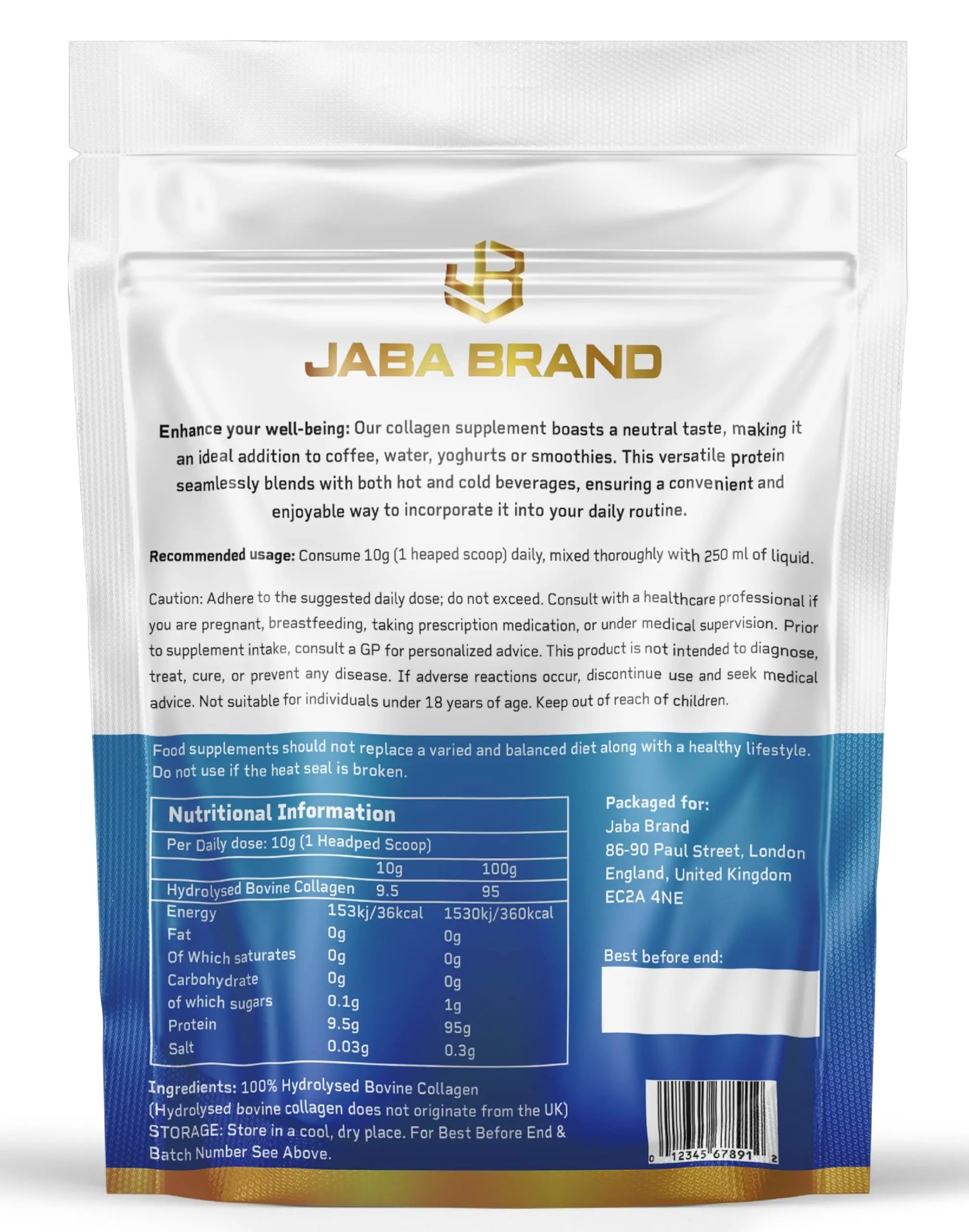 JABA BRAND - Halal Bovine Collagen Protein Powder for Hair, Nails, Joints and Skin JABA BRAND Au supplements