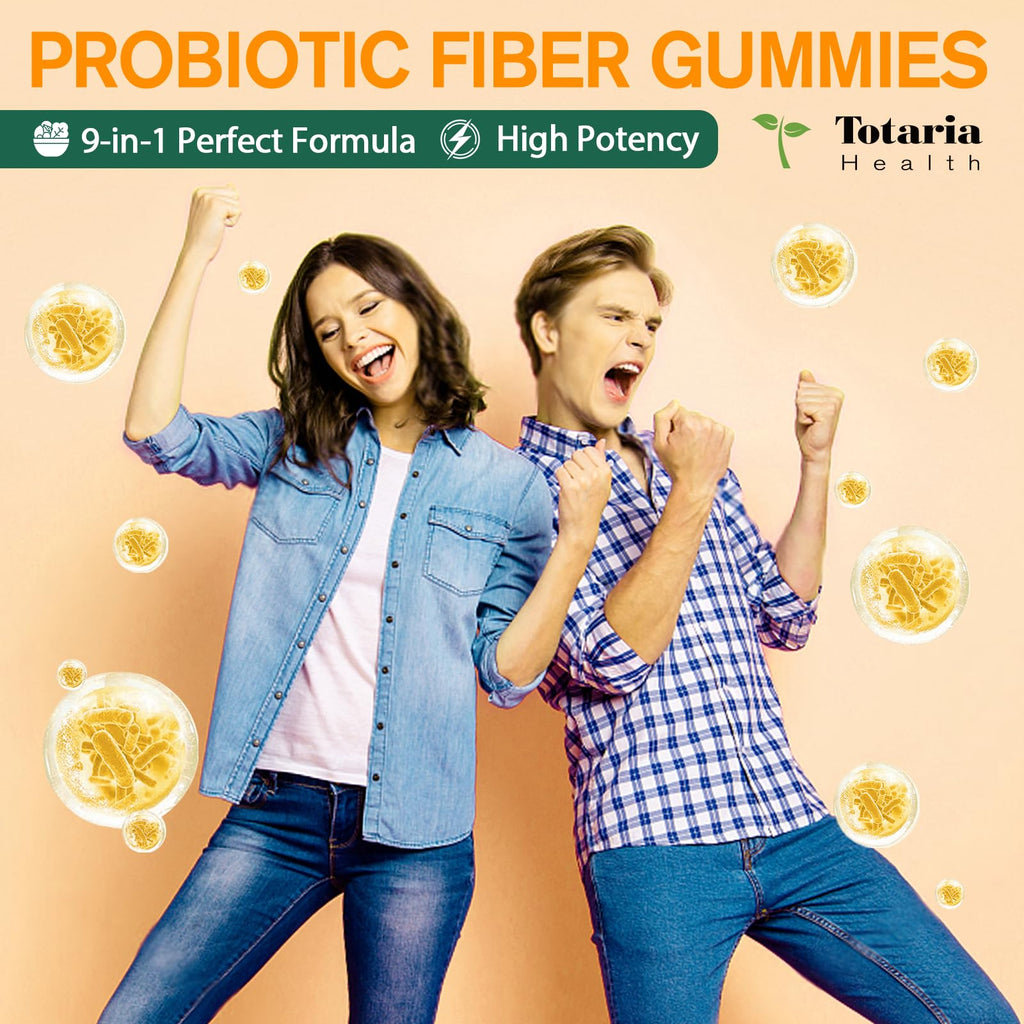 9-in-1 Probiotic Prebiotic Fiber Gummies for Adults & Teens, Fiber Supplement Pro with 5 Billion CFU Bacillus Coagulans, Psyllium Husk, FOS, Inulin, ACV for Digestion