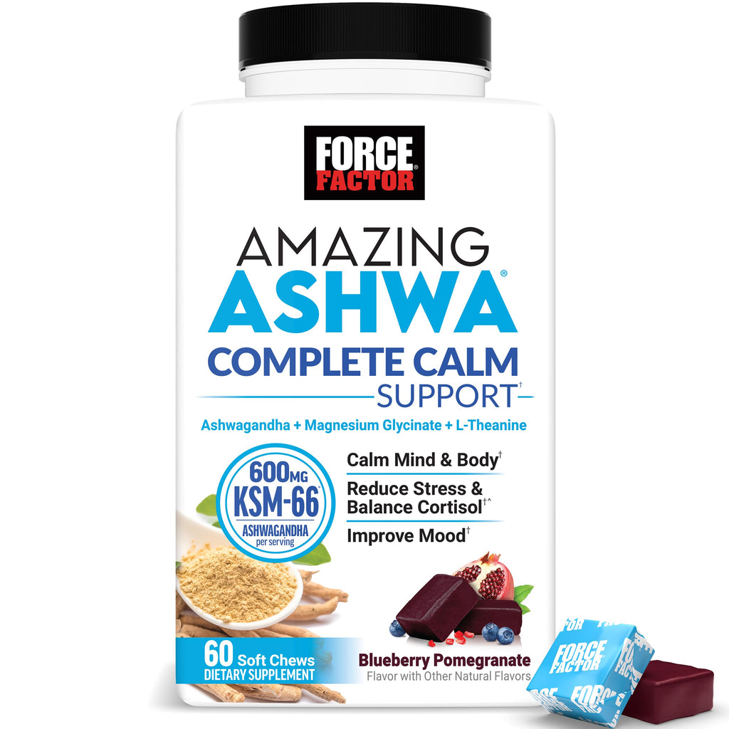 Force Factor Amazing Ashwa Complete Calm Support with KSM-66 Ashwagandha, Like Ashwangandha Gummies to Promote Calm & Relaxation with Magnesium & L-Theanine,