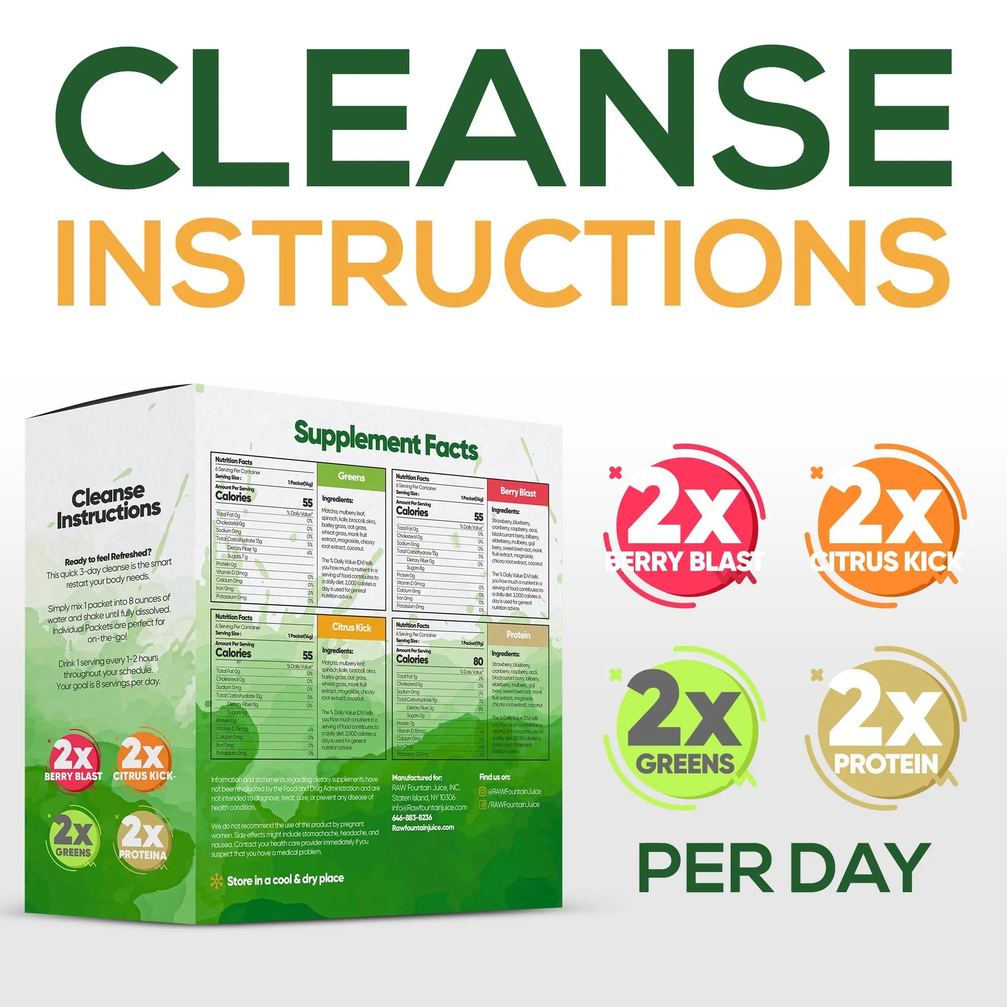 Raw Fountain 3 Day Juice Cleanse Detox, Weight Management Program, 24 Powder Packets Raw Fountain Au supplements