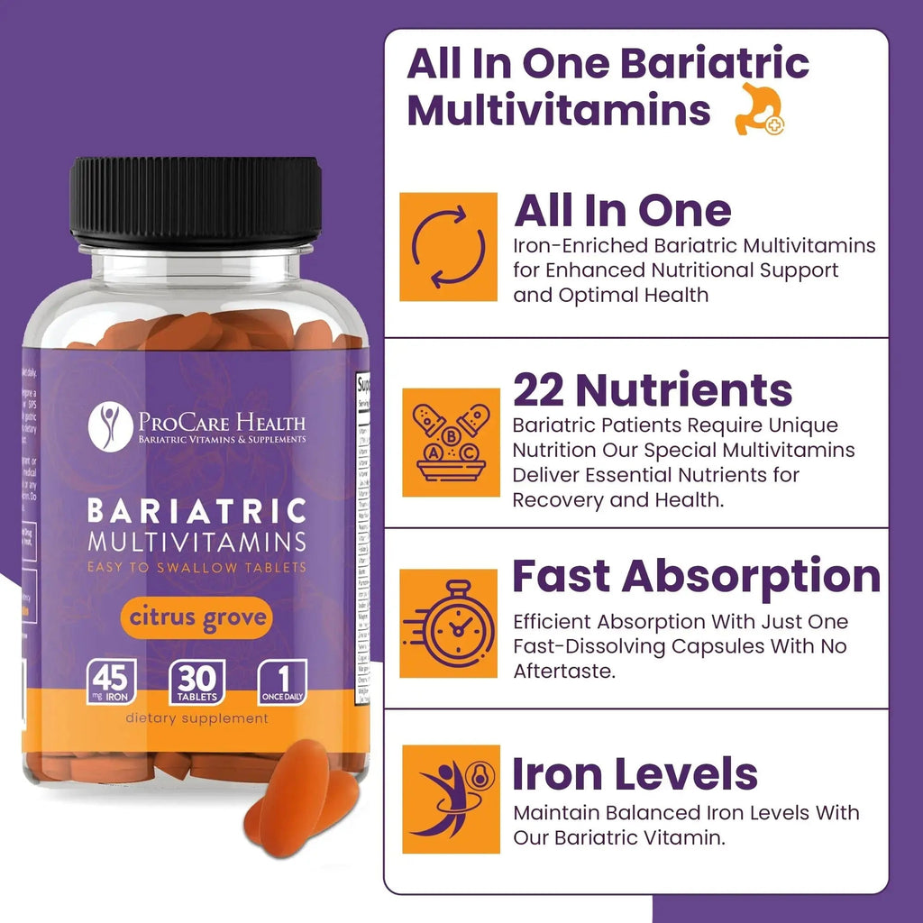 Procare Health Bariatric Multivitamin with Iron 45mg Easy to Swallow 30 Tablets - Post Op Bariatric Vitamins for Gastric Bypass Pills ProCare Health Au supplements