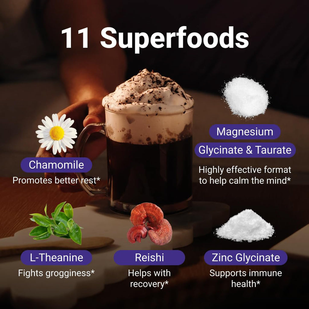 MoonBrew Nighttime Magnesium Hot Cocoa Jar, Natural Sleep Aid Drink Mix for Adults - Calming Melatonin-Free Sleep Support - Sleepy Hot Chocolate Powder with L-Theanine,