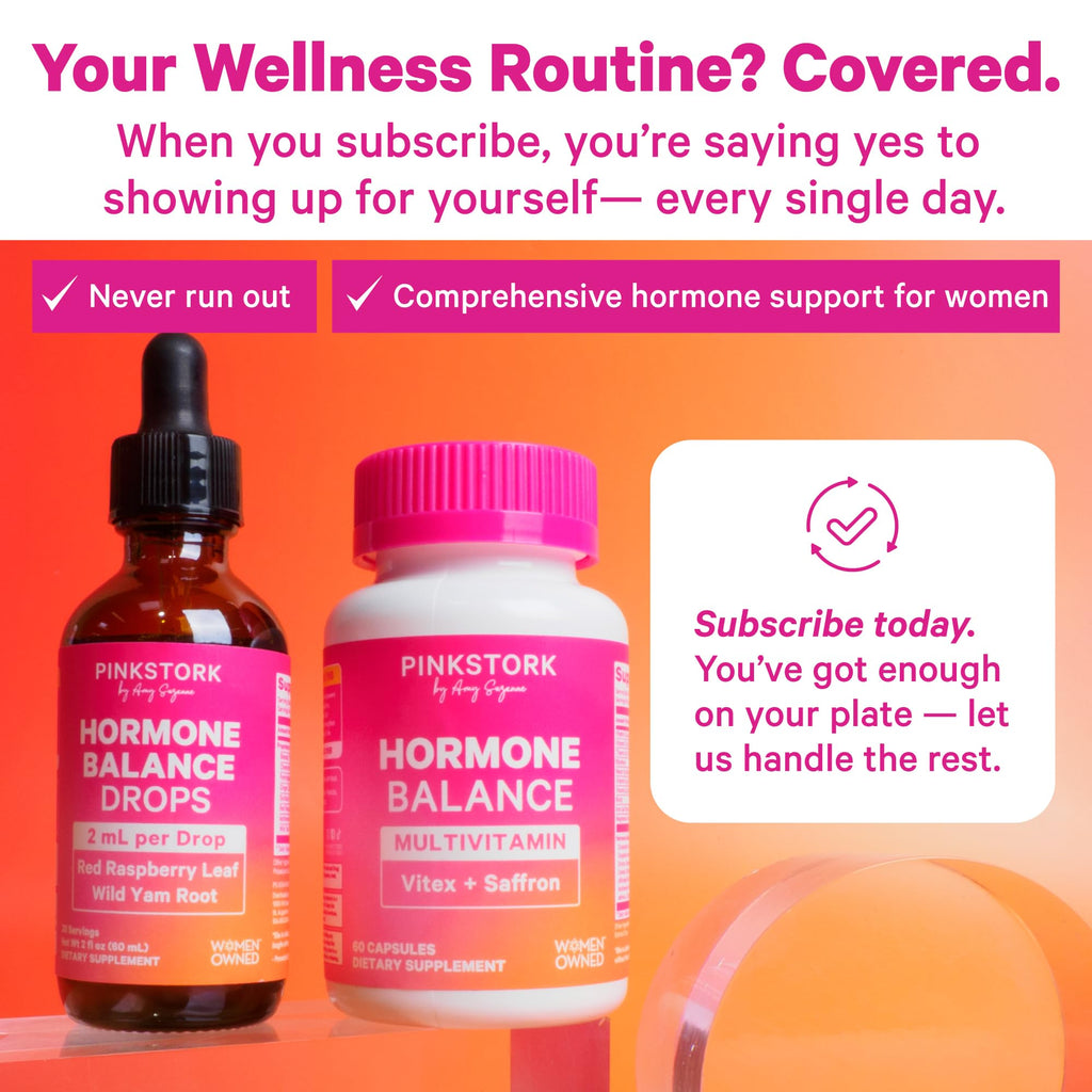 Pink Stork Hormone Balance Drops for Women - Supports Hormonal Health, PMS, Perimenopause & Mood, with Red Raspberry Leaf & Wild Yam - Liquid Supplement - Vegan, 2oz, 30 Servings Pink Stork Au supplements