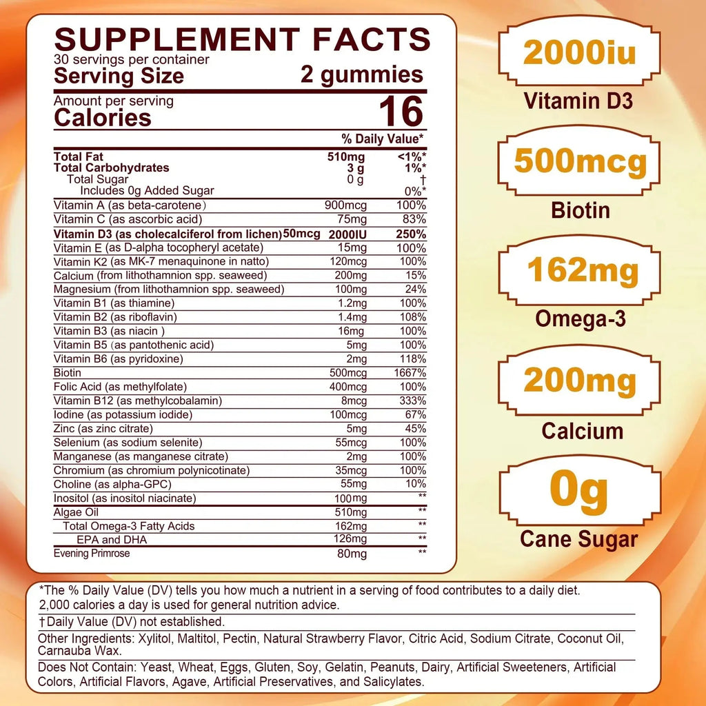 Womens Multivitamin Gummy with Omega 3（DHA/EPA), Vitamin D3 K2, Calcium, Inositol, Daily Womens Vitamin A C E B Complex LILICARE Au supplements