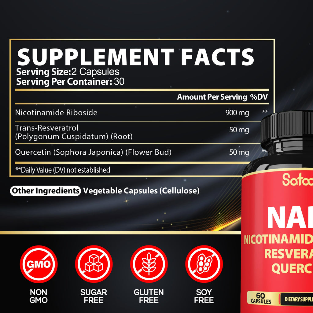 Satoomi NAD Supplement with Nicotinamide Riboside NR, Resveratrol, Quercetin - 60 Count - 30 Days Satoomi Au supplements