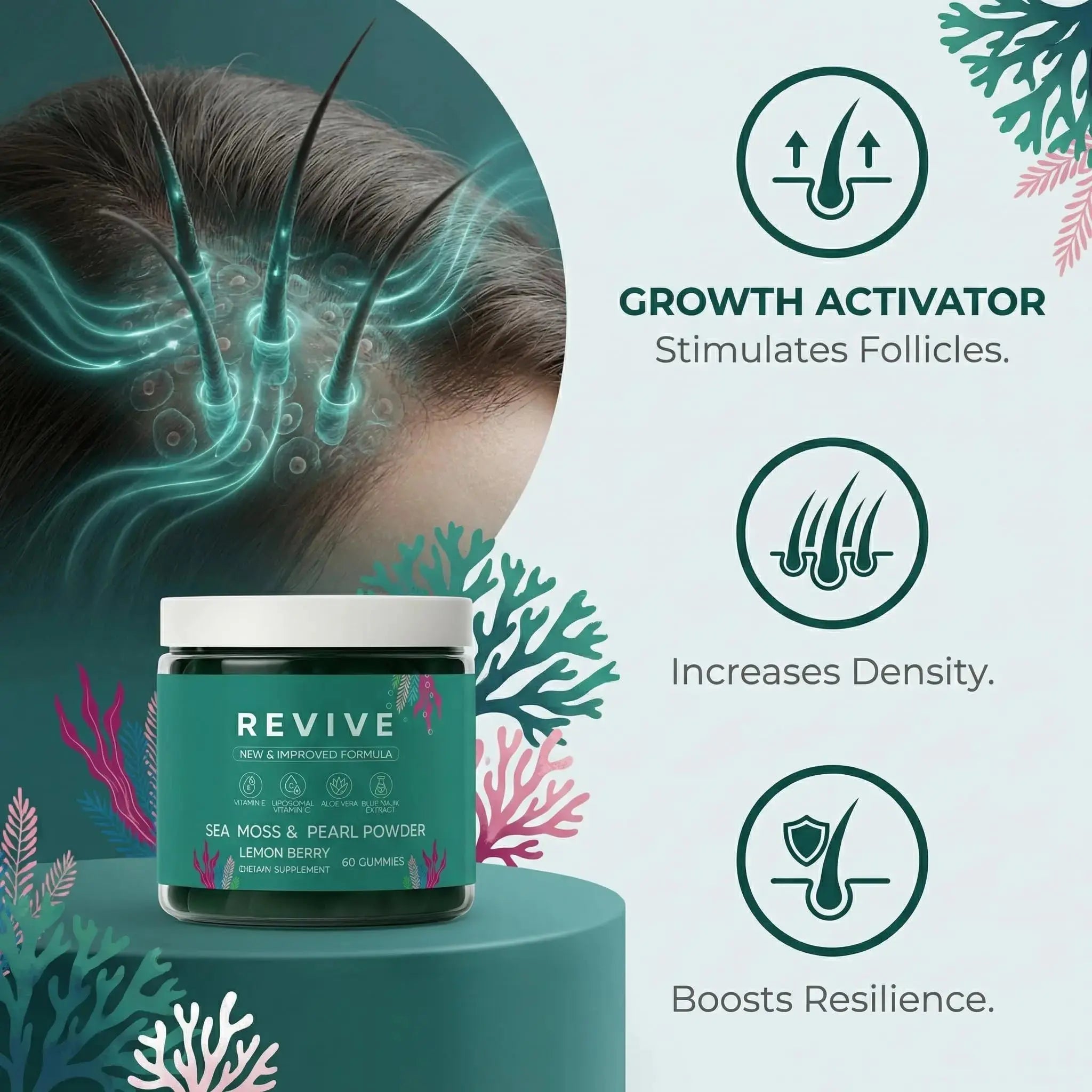 Balmbare Revive Gummies for Hair Loss - Sea Moss Gummies with Vitamin C, Vitamin E, Aloe Vera, Pearl Powder Supports Faster Hair Growth Rulinal Au supplements