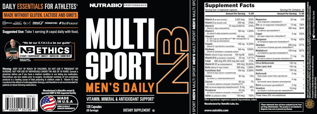 NutraBio Multisport for Men - Mens MultiVitamin - 33 Vitamins, Minerals, Micronutrients - Rich in Antioxidants NutraBio Au supplements