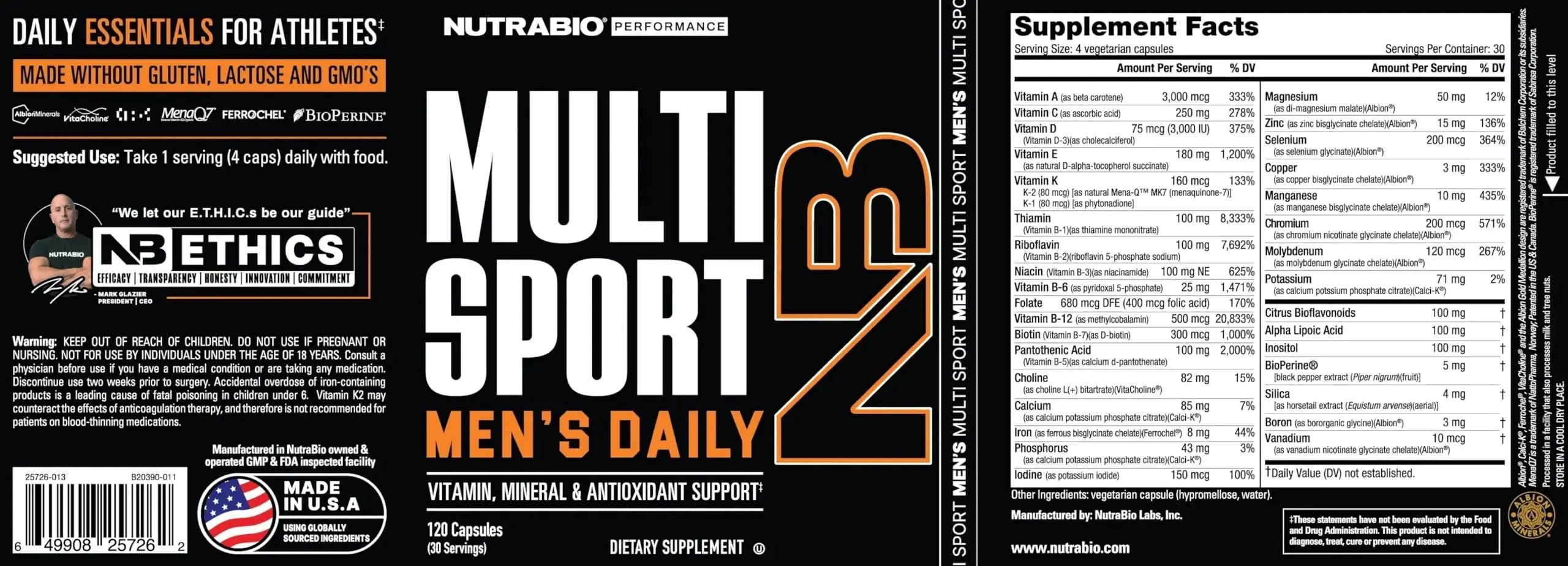 NutraBio Multisport for Men - Mens MultiVitamin - 33 Vitamins, Minerals, Micronutrients - Rich in Antioxidants NutraBio Au supplements
