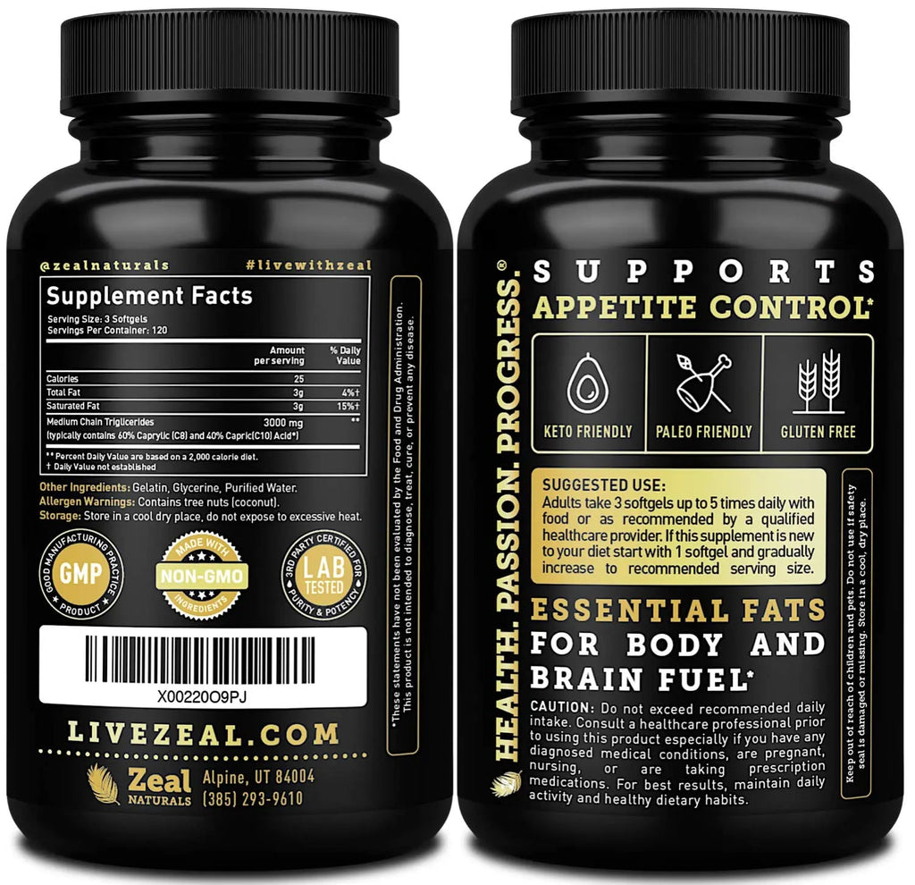 Pure MCT Oil Capsules (360 Softgels | 3000mg) 4 Month Supply Keto Pills w Unrefined Coconut Zeal Naturals Au supplements