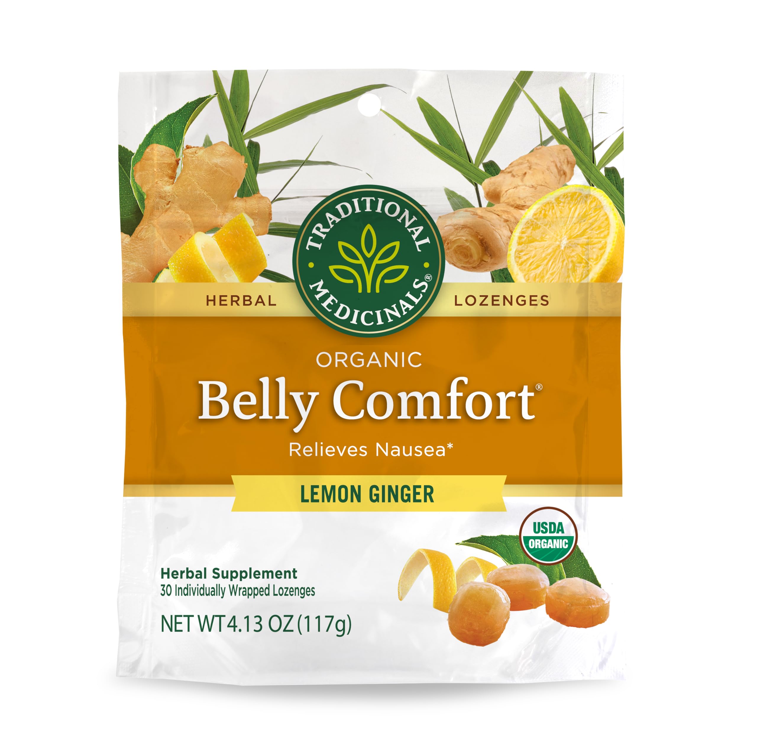 Traditional Medicinals Organic, Belly Comfort Lozenges, Lemon Ginger - Supports Nausea Relief and Occasional Indigestion - Non-GMO, Stimulant-Free