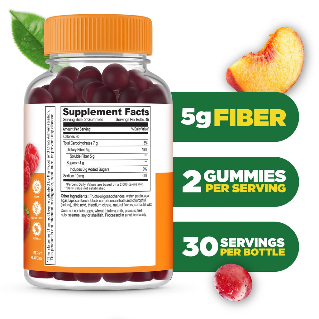 Lifeable Prebiotic Fiber Gummies for Adults | 5g | Great Tasting Fiber Supplement Gummies | Prebiotic Gummies for Digestive Health