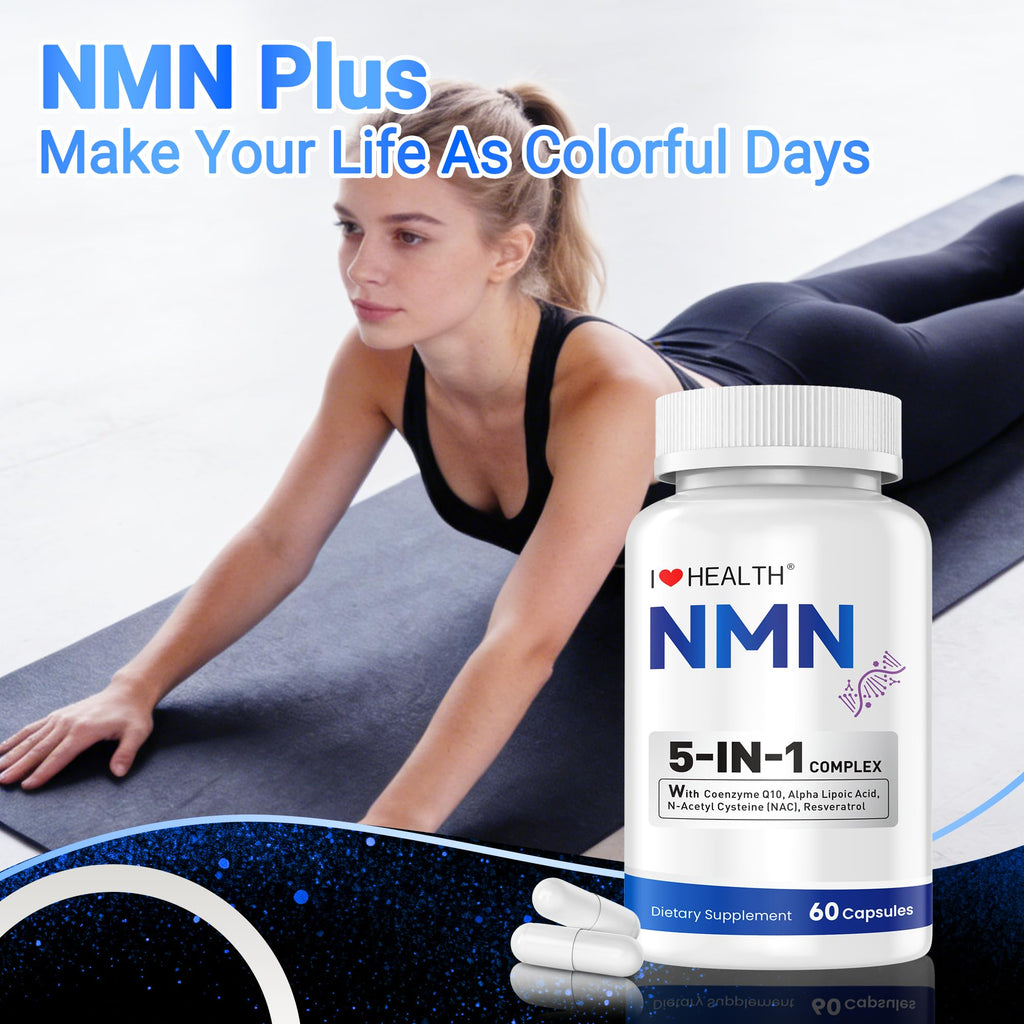 I LOVE HEALTH NMN Supplement, 5-in-1 Complex with NAC, Alpha Lipoic Acid, CoQ10 & Resveratrol - High Absorption Anti Aging Formula - Third Party Tested, cGMP, Gluten Free - 60 Capsules I LOVE HEALTH Au supplements
