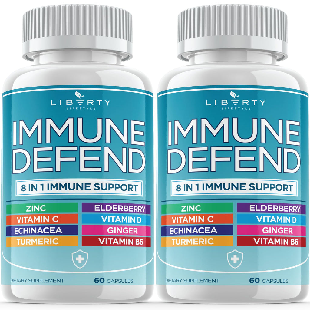8 in 1 Immune Defense Support, Immunity Vitamins Supplement Booster Zinc 50mg, Vitamin C Elderberry VIT D3 5000 IU, Turmeric Curcumin & Ginger