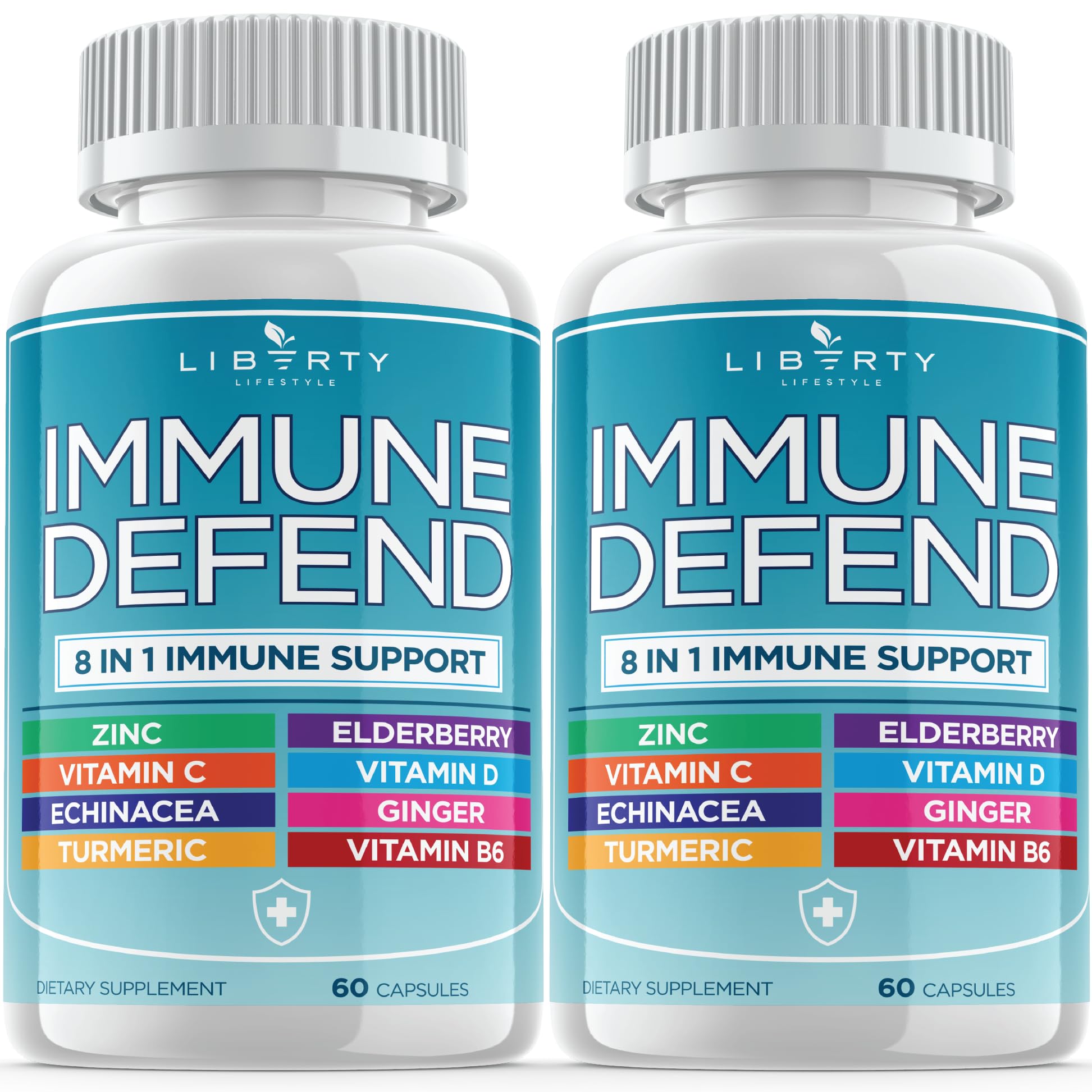 8 in 1 Immune Defense Support, Immunity Vitamins Supplement Booster Zinc 50mg, Vitamin C Elderberry VIT D3 5000 IU, Turmeric Curcumin & Ginger
