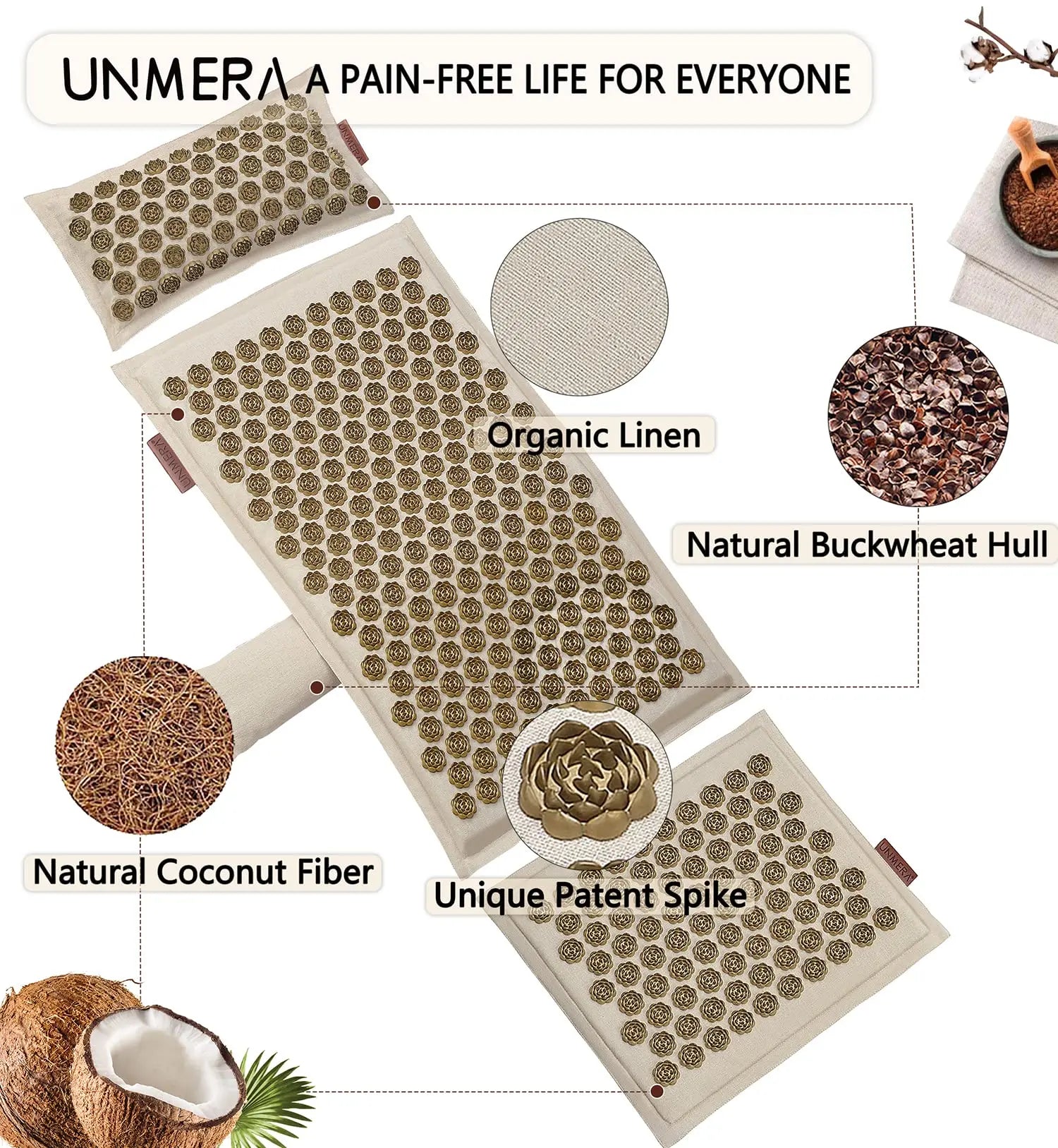 UNMERA Acupressure Mat and Pillow Set,Natural Premium Linen & Coconut Fiber Filling UNMERA Au supplements