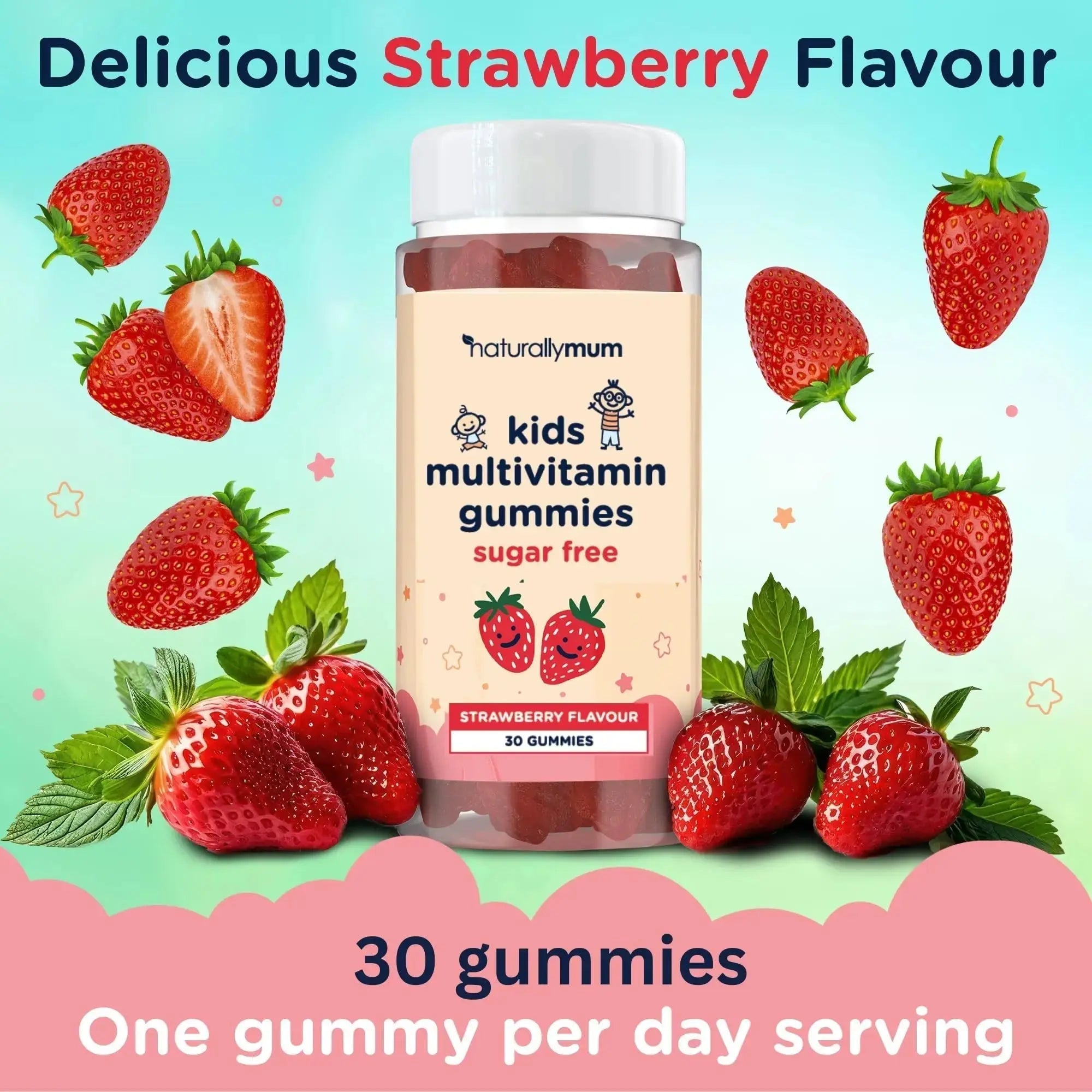 NaturallyMum Kids Multivitamin Gummies | for Children | Vegan Friendly | 30 Chewable Gummies | with Vitamins A, D, E, B6, B12, C | NaturallyMum Au supplements