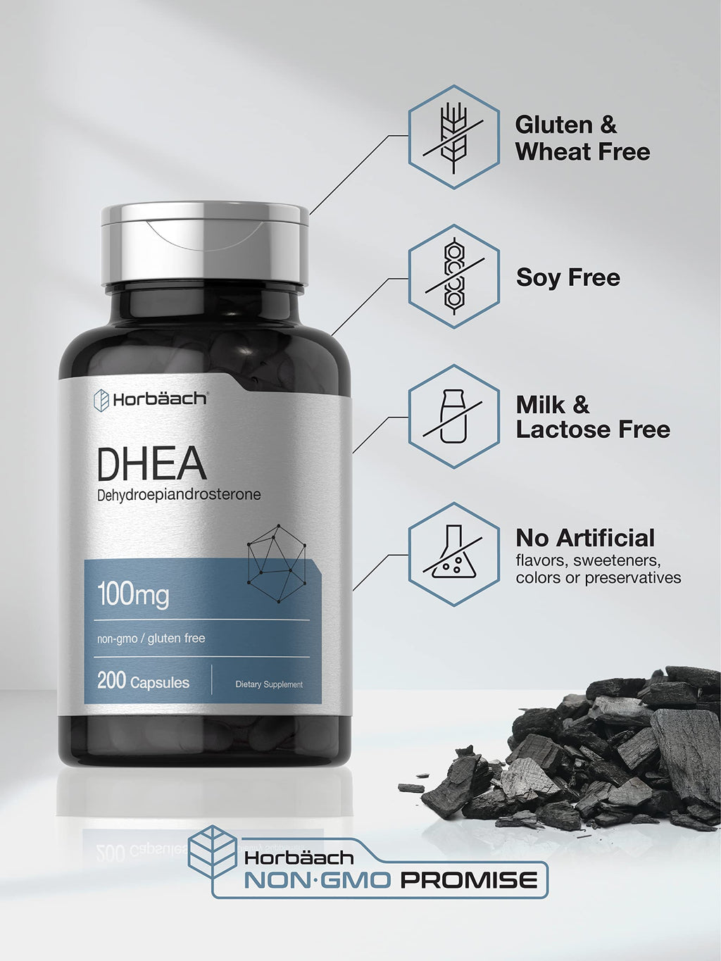 DHEA 100mg | 200 Capsules | Non-GMO, Gluten Free Supplement | by Horbaach Horbäach Au supplements