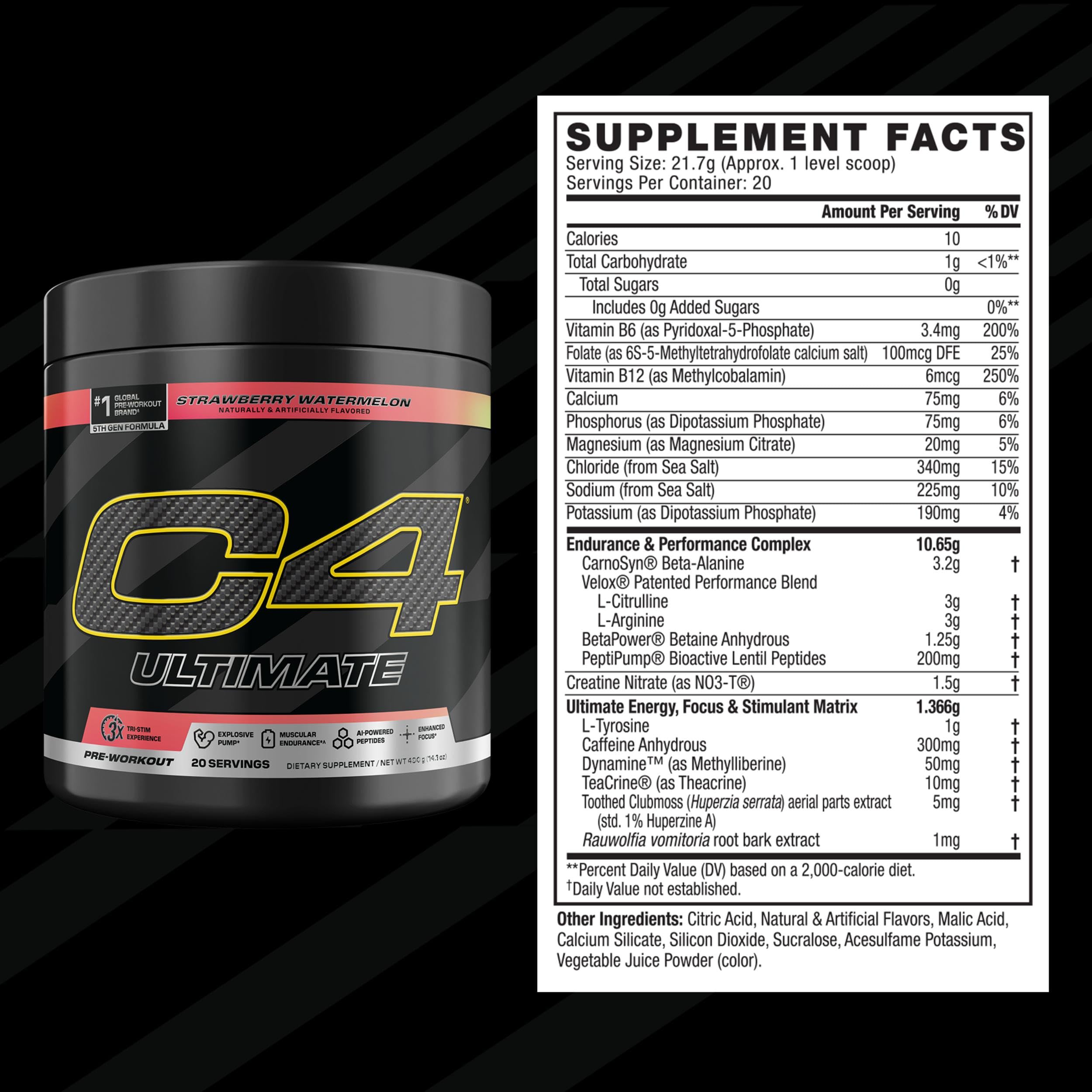 C4 Ultimate Pre Workout Powder Watermelon - Sugar Free Preworkout Energy Supplement for Men & Women - 300mg Caffeine + 3.2g Beta Alanine