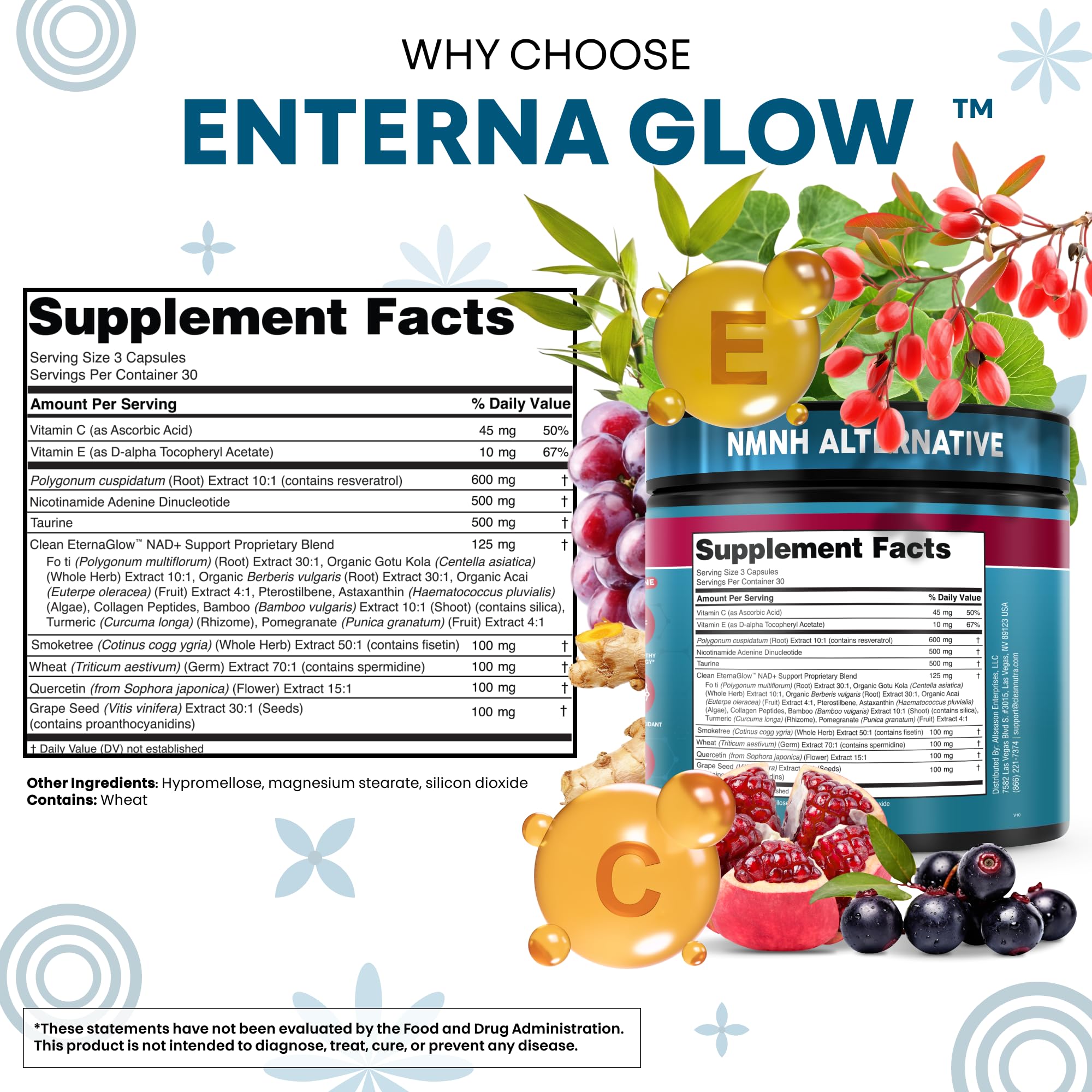 Clean NAD Supplement Resveratrol Liposomal NAD+ Spermidine Fisetin Wheat Germ Quercetin Grape Seed Extract Gotu Kola Berberine Astaxanthin Peptides for Women Energy 90 Capsules Clean Nutraceuticals Au supplements