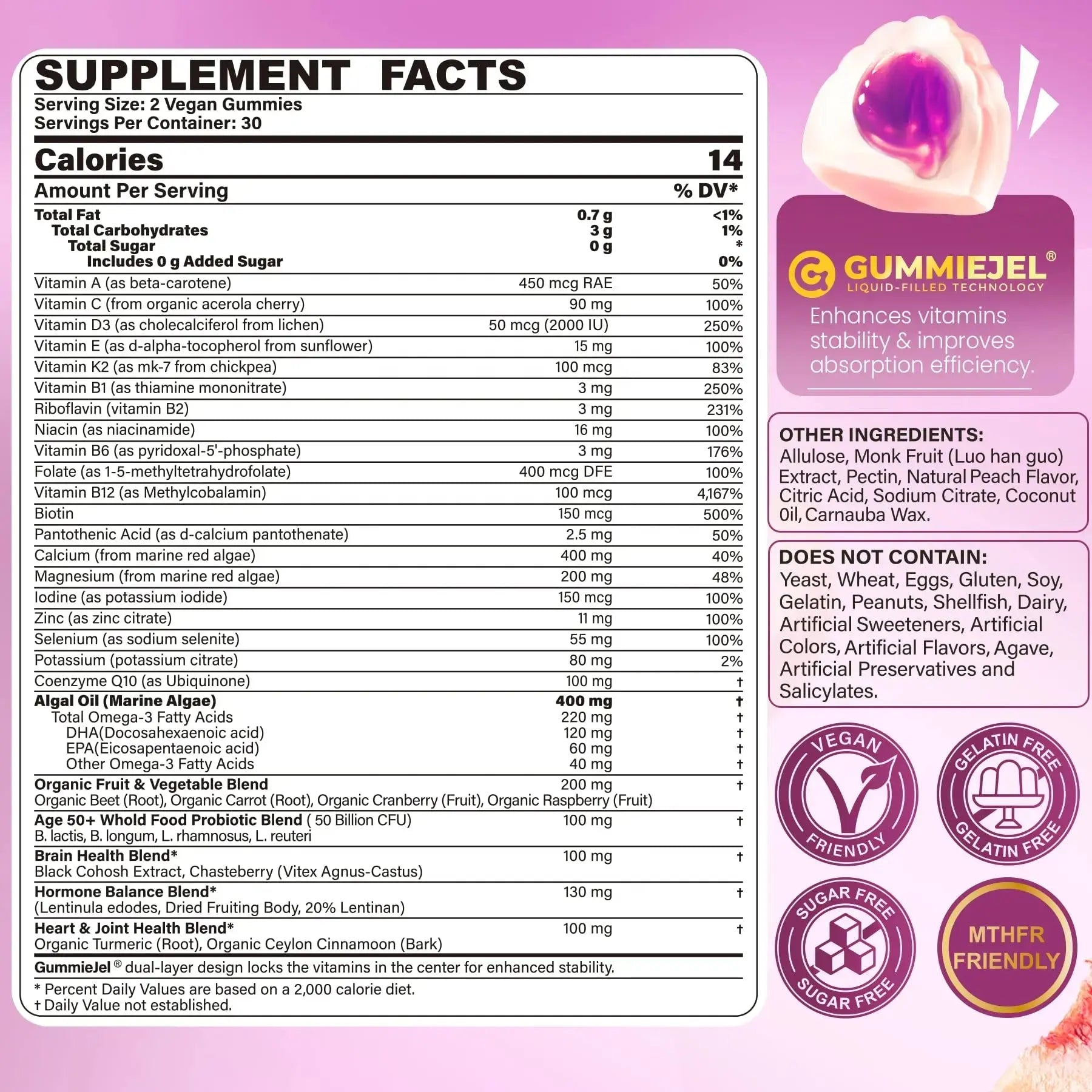 Multivitamin for Women 50 Plus Gummies, Vegan Omega 3, Methylfolate, Calcium, D3 K2, CoQ10, Daily Vitamin A C E, Methylated B12, Biotin, B Complex Nextdia Au supplements