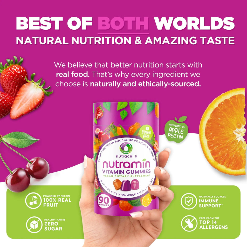 NUTRAMIN Daily Vegan Keto Multivitamin Gummies Non-GMO Natural Vitamin C, D + Zinc for Immunity, Plant-Based, Sugar-Free Nutracelle Au supplements