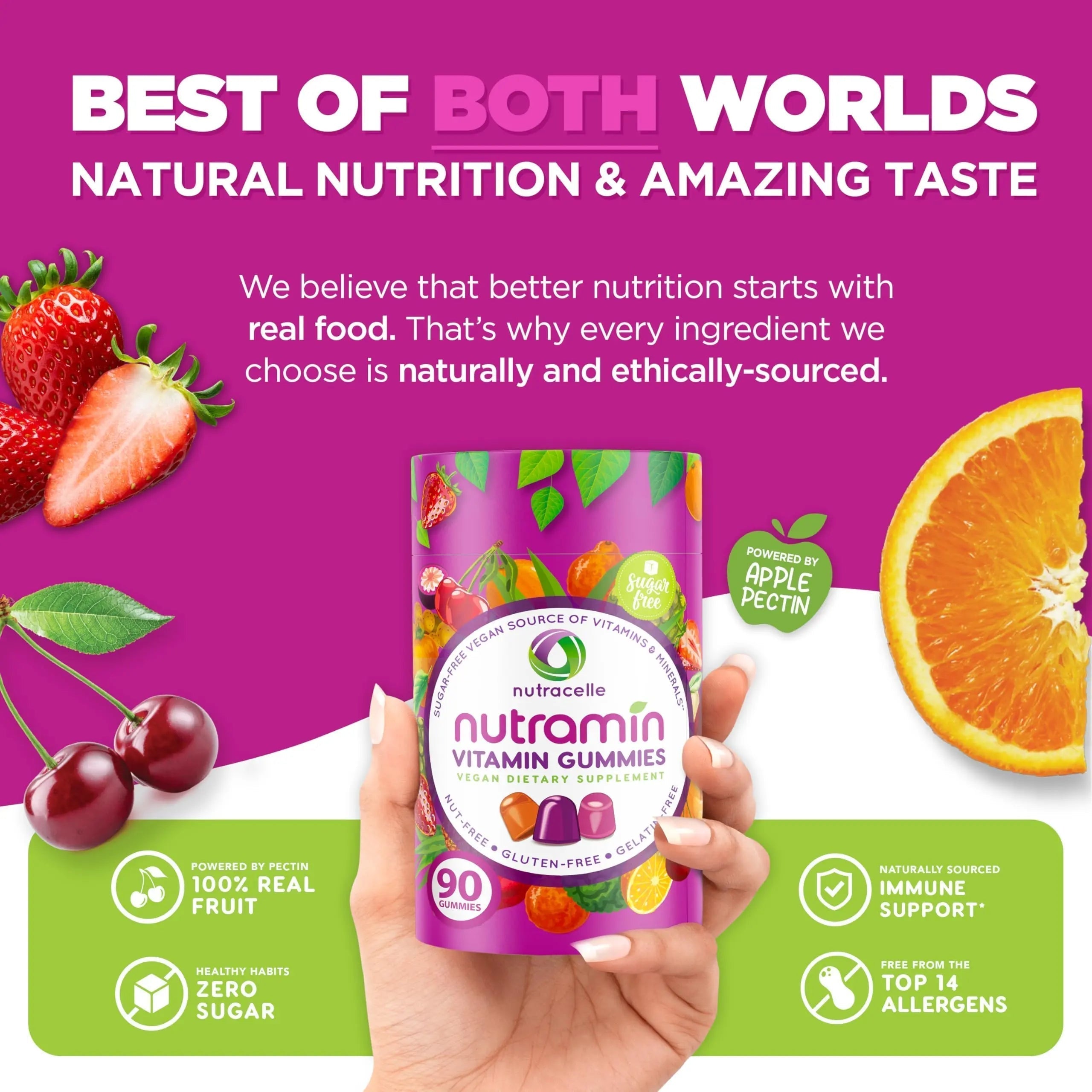 NUTRAMIN Daily Vegan Keto Multivitamin Gummies Non-GMO Natural Vitamin C, D + Zinc for Immunity, Plant-Based, Sugar-Free Nutracelle Au supplements