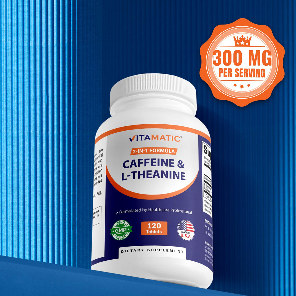 Vitamatic L-Theanine 200mg with Caffeine 100mg – 120 Vegetarian Tablets Nootropic Supplement for Focused Energy & Mental Clarity Vitamatic Au supplements