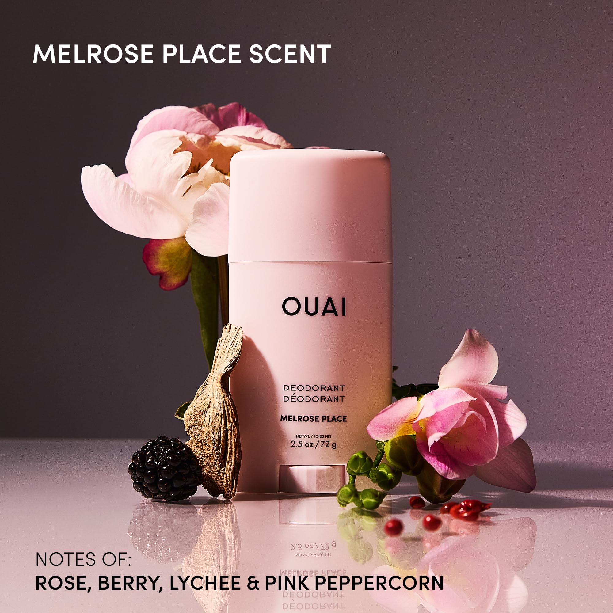 OUAI Aluminum Free Deodorant - Women's Deodorant with 24-Hour Odor Control & Invisible Application - Enriched with Notes of Rose, Berry, Lychee & Pink Peppercorn - Melrose Place (2.5 oz) OUAI Au supplements