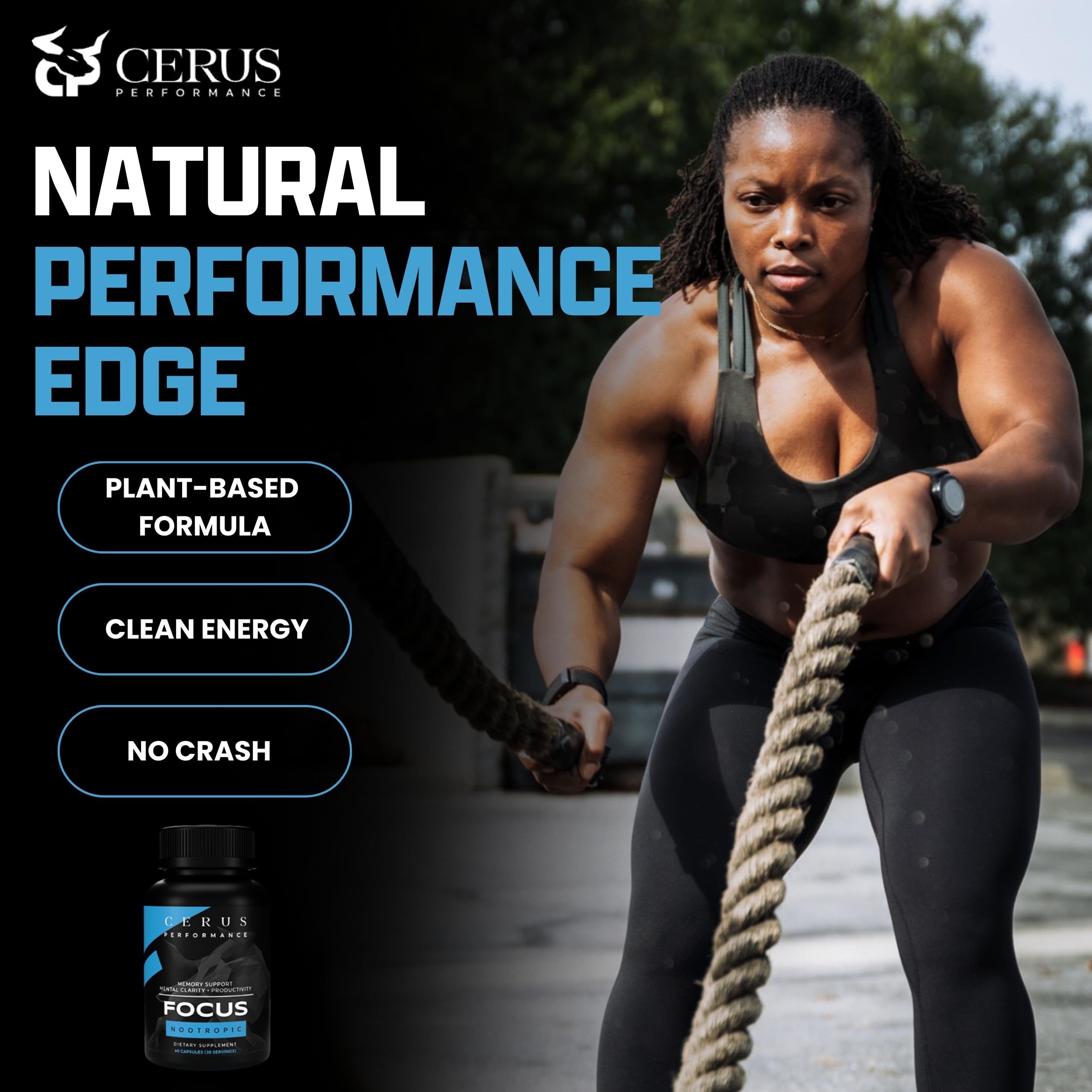 Cerus Performance Focus Nootropic Supplement - Enhances Mental Clarity, Boosts Memory & Cognitive Function, Improves Alertness - Ideal for Athletes & Fitness Enthusiasts - 60 Capsules Cerus Au supplements