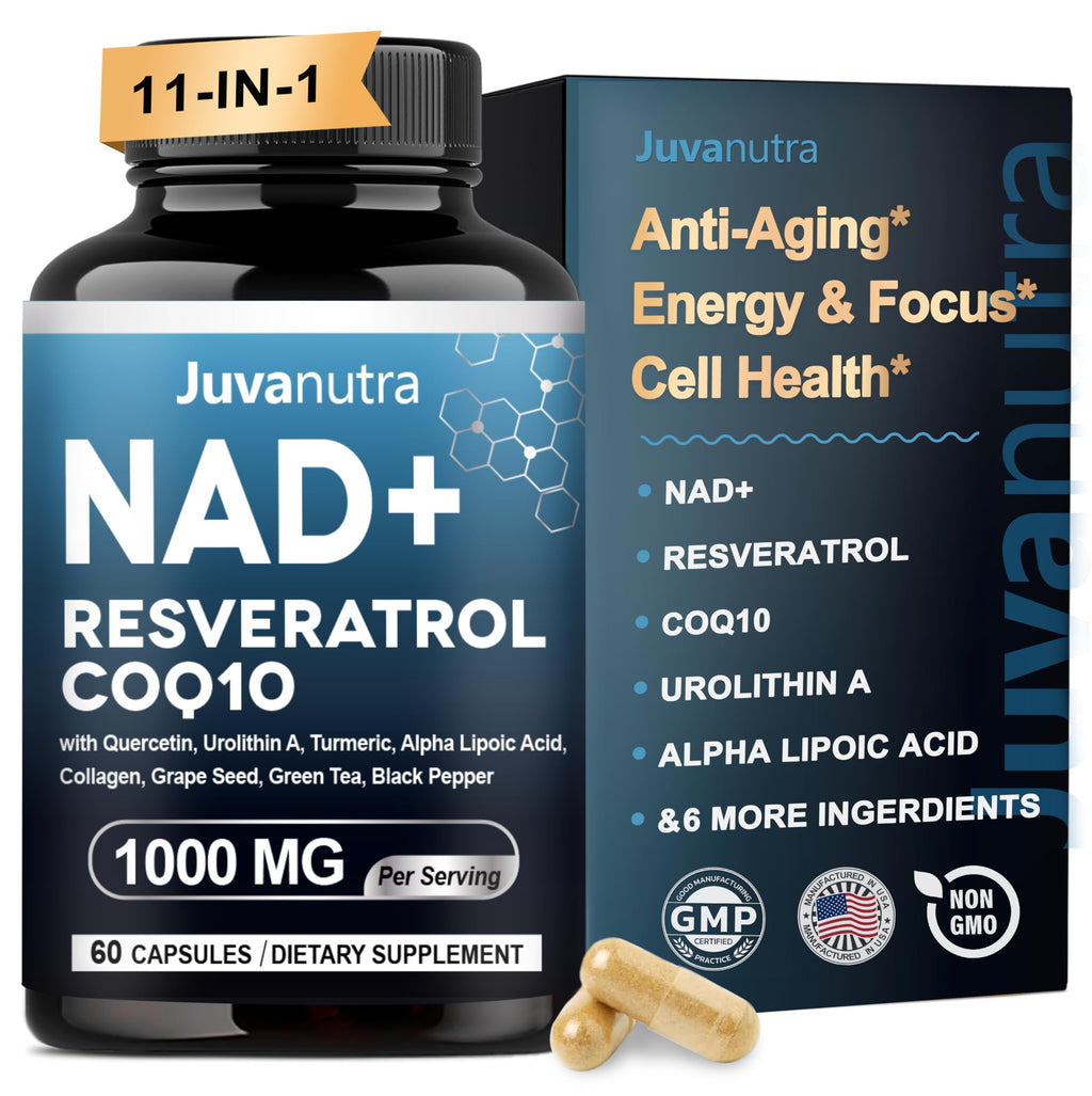 NAD Supplement 11-in-1 Extra Strength – Liposomal NAD with Resveratrol, CoQ10, Urolithin A, ALA & Turmeric – Supports Anti-Aging, Cellular Repair, Energy & Focus – for Women & Men – 60 Capsules JuvaNutra Au supplements