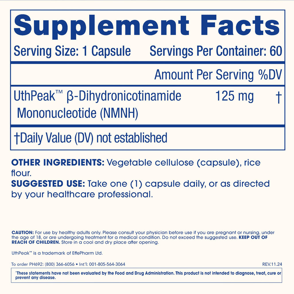 ProHealth Pure NMNH 125 mg | 60 Capsules | Next-Generation NAD+ Support with UthPeak™ Crystalline NMNH for Sustained Cellular Energy, Healthy Aging & Vitality | USA GMP-Manufactured ProHealth Au supplements