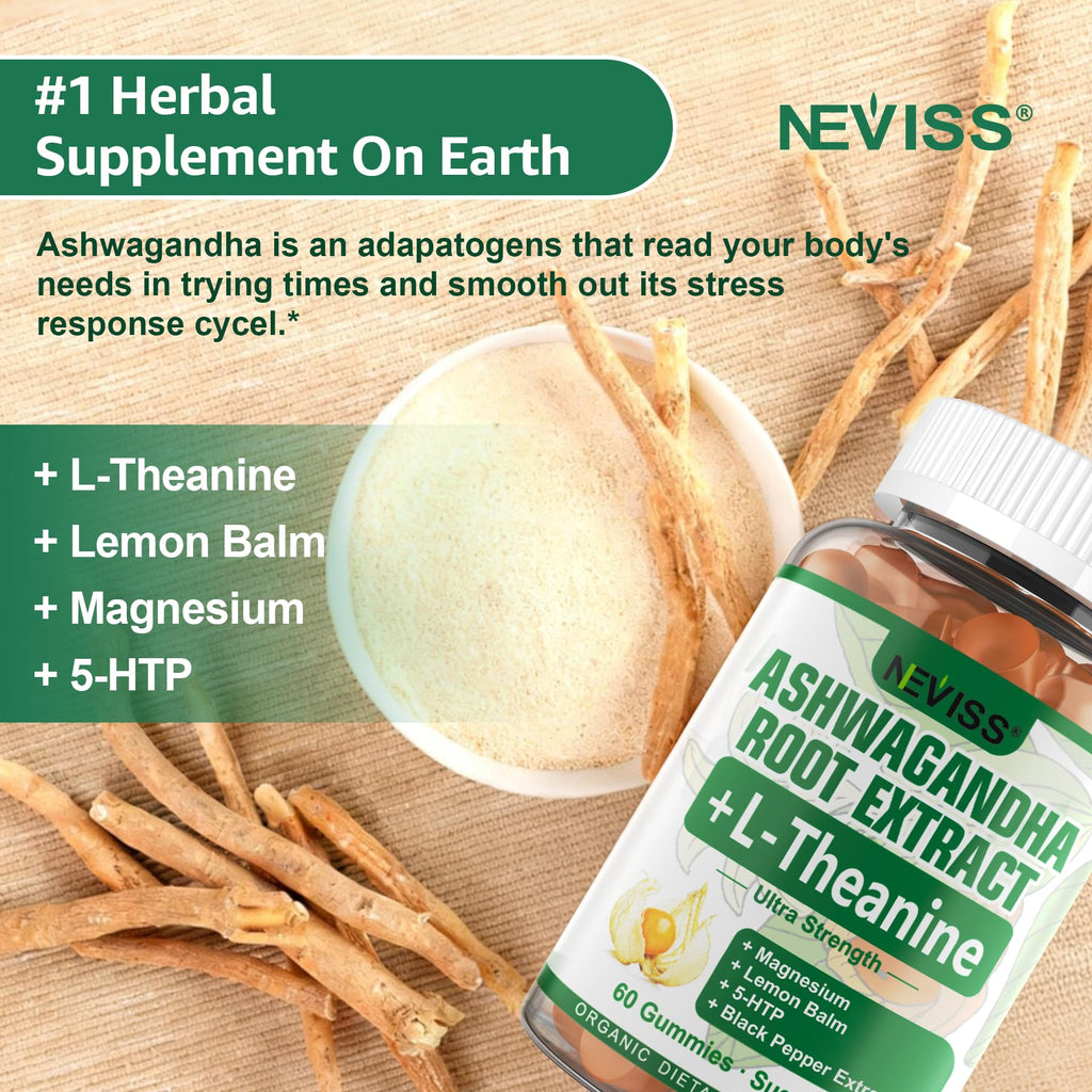 NEVISS Ashwagandha Gummies 2000mg, Feel Refreshed, Plus Proprietary Blend with L-Theanine, 5-HTP, Lemon Balm, Magnesium for Calm, Zzzs & Relaxation Support, 120 Count NEVISS Au supplements