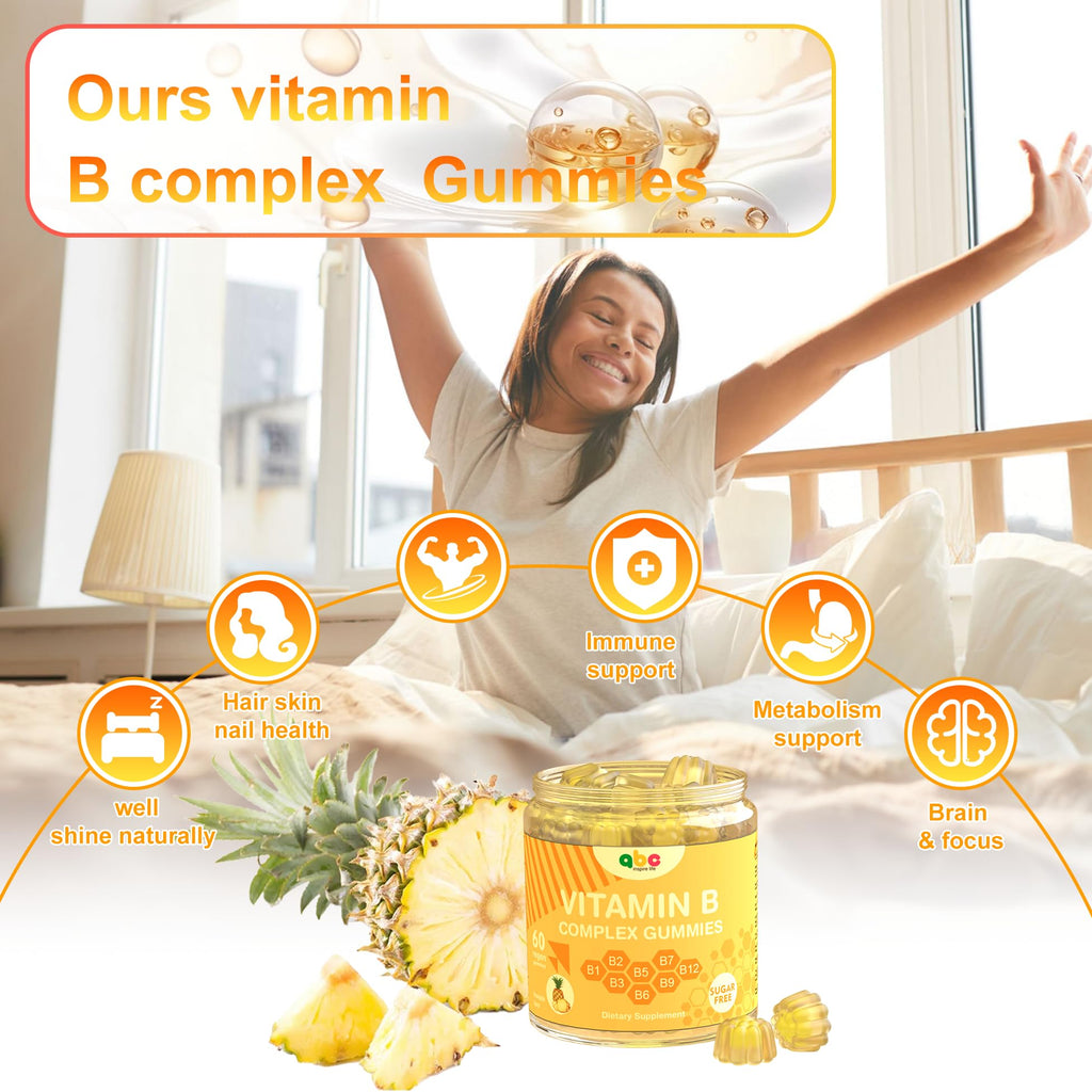 NEWOLITE Vitamin B Complex Gummies for Adult Kid-Pineapple Flavor-Chewable Supplement with 8 Essential B Vitamins