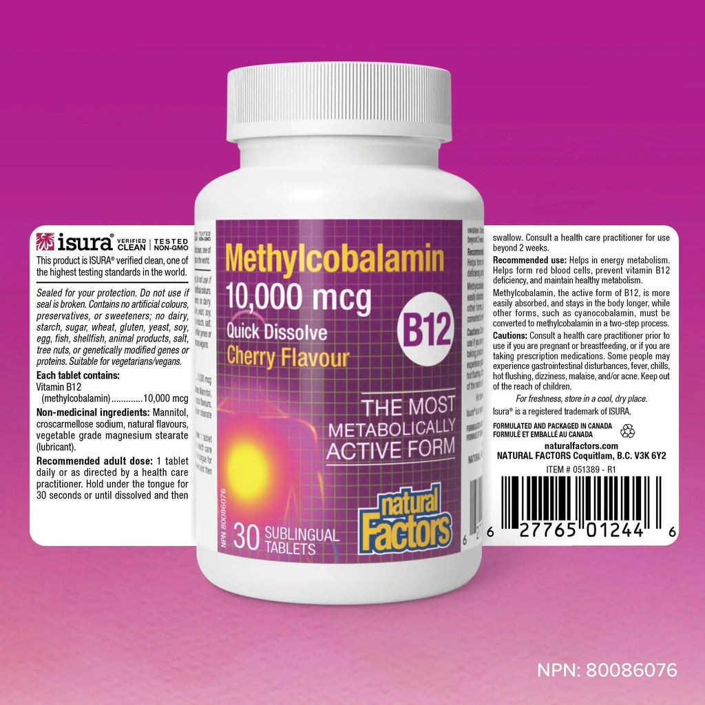 Natural Factors B12 Methylcobalamin, 10,000 mcg, Cherry, 30 Chewable Tablets Natural Factors Au supplements