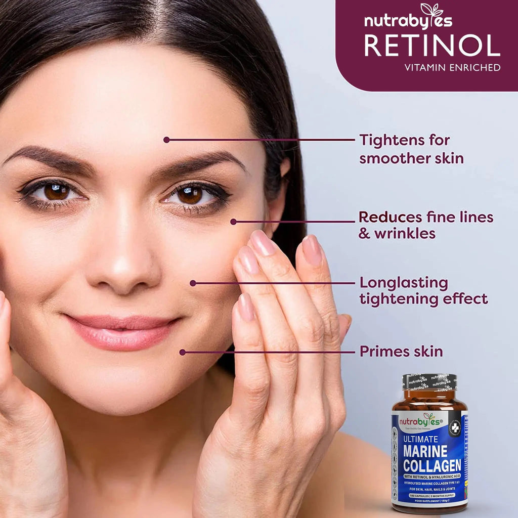 High Strength Marine Collagen with Hyaluronic Acid, Retinol and Vitamin C | 180 Capsules - 3 Months Supply NUTRABYTES Au supplements
