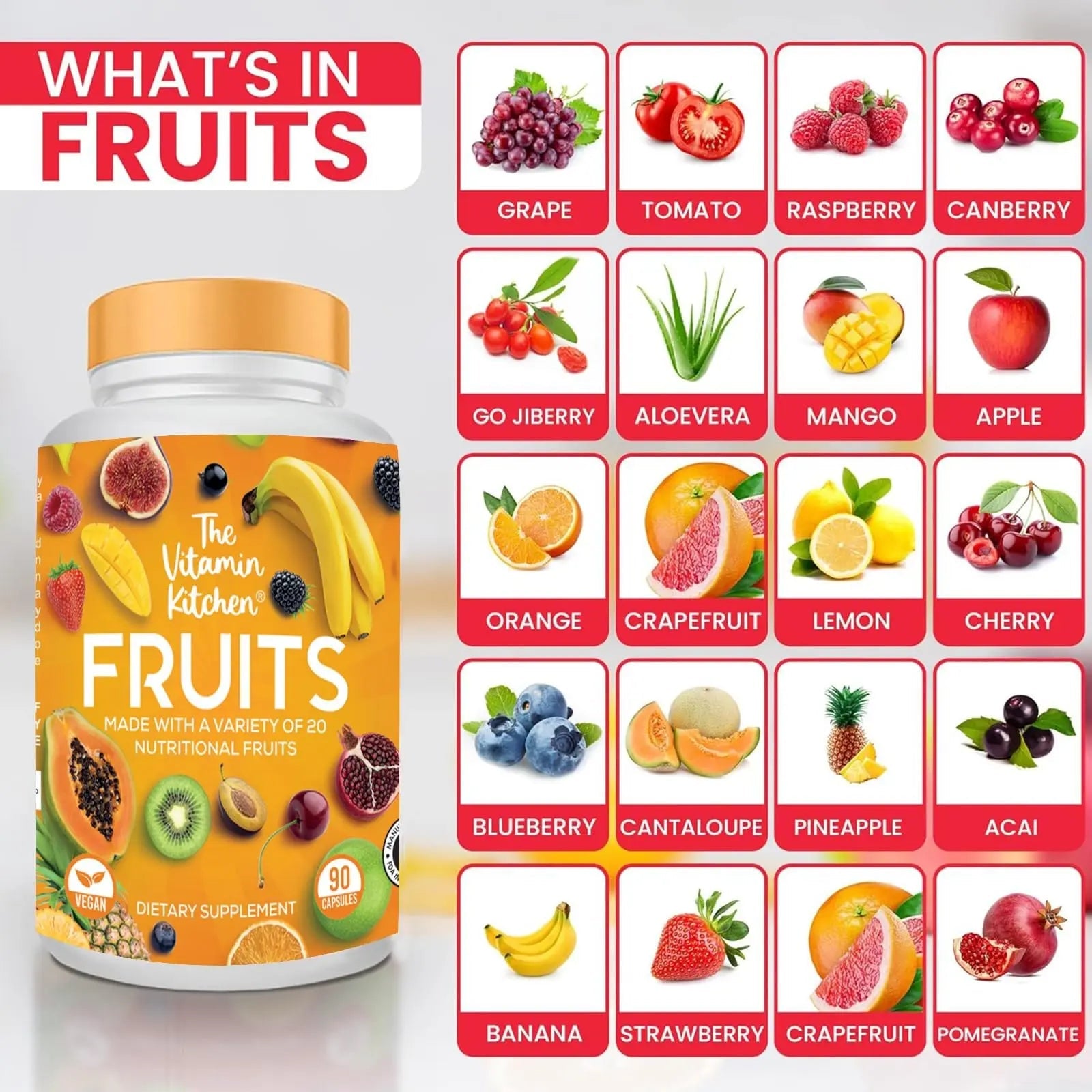 The Vitamin Kitchen Fruit and Veggie Supplements-90 Fruits, 90 Veggies Capsules The Vitamin Kitchen Au supplements