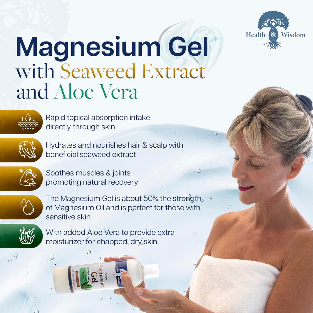 Health and Wisdom Pure Magnesium Gel with Seaweed Extract and Aloe Vera - Topical Muscle & Joint Relief- Natural and Pure Skin & Scalp Moisturizing - Enhanced Absorption - 12 Fl oz Health and Wisdom Au supplements