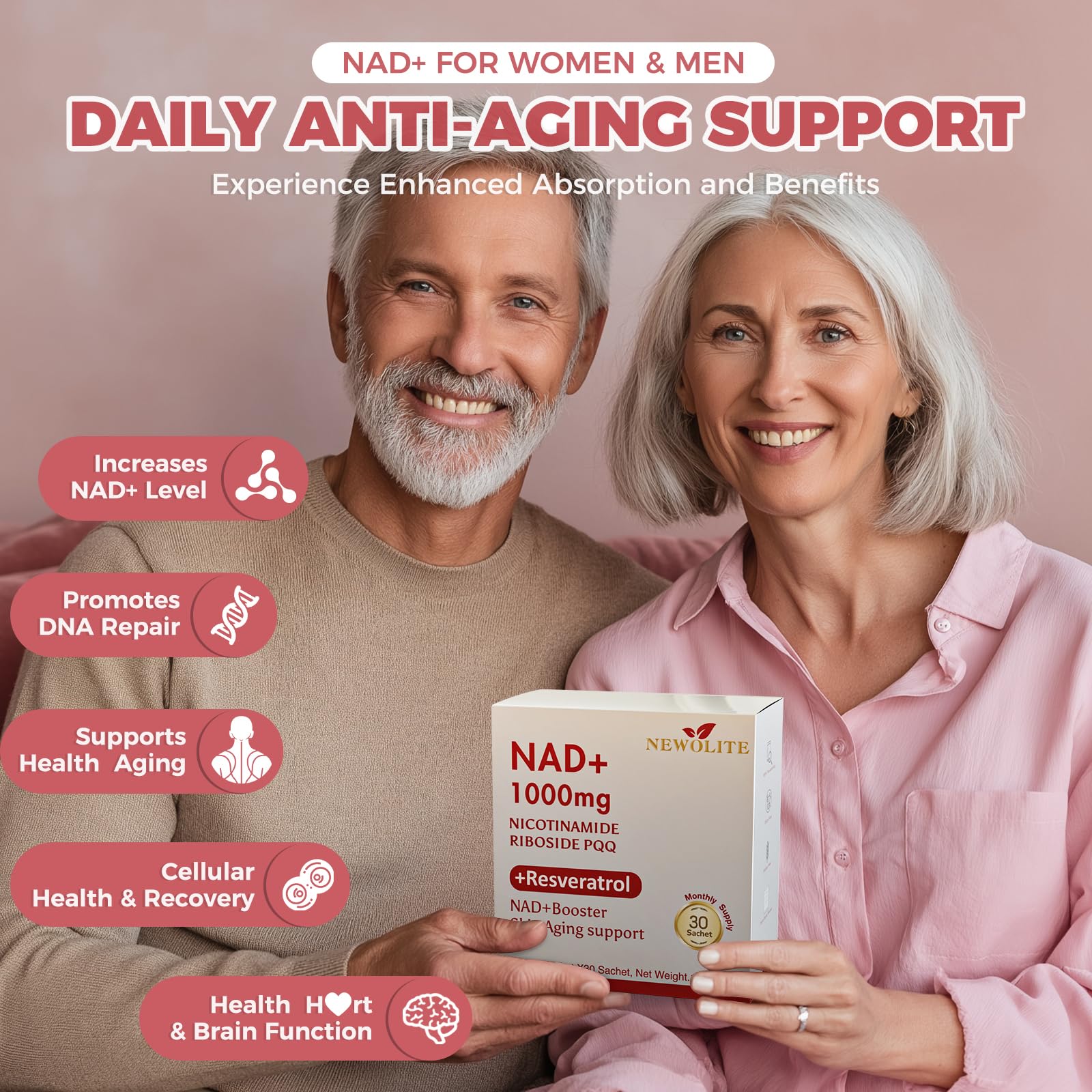 NAD+ Liquid Supplement 1000mg 30 Sachet, Nicotinamide Riboside & Resveratrol with PQQ DNA Repair Advanced NAD Supplement for Men & Women,Boosts Cellular Energy NEWOLITE Au supplements