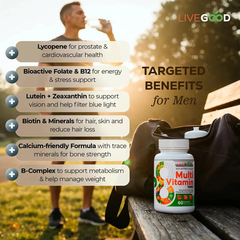 LiveGood Bio-Active Complete Multivitamin for Men, Daily Men’s Multi with 24 Essential Vitamins and Minerals for Energy, Immunity LIVEGOOD Au supplements